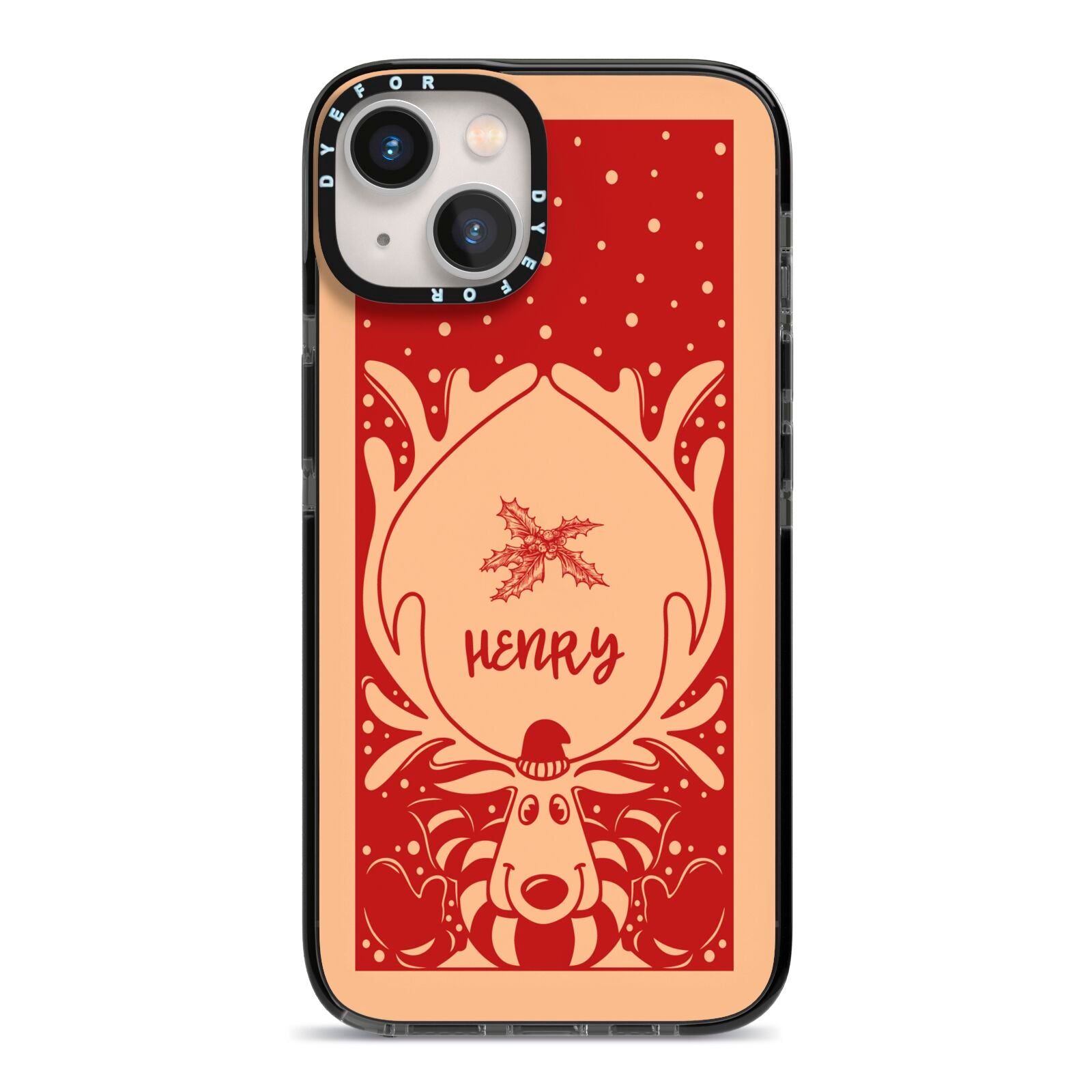 Red Personalised Rudolph iPhone 13 Black Impact Case on Silver phone