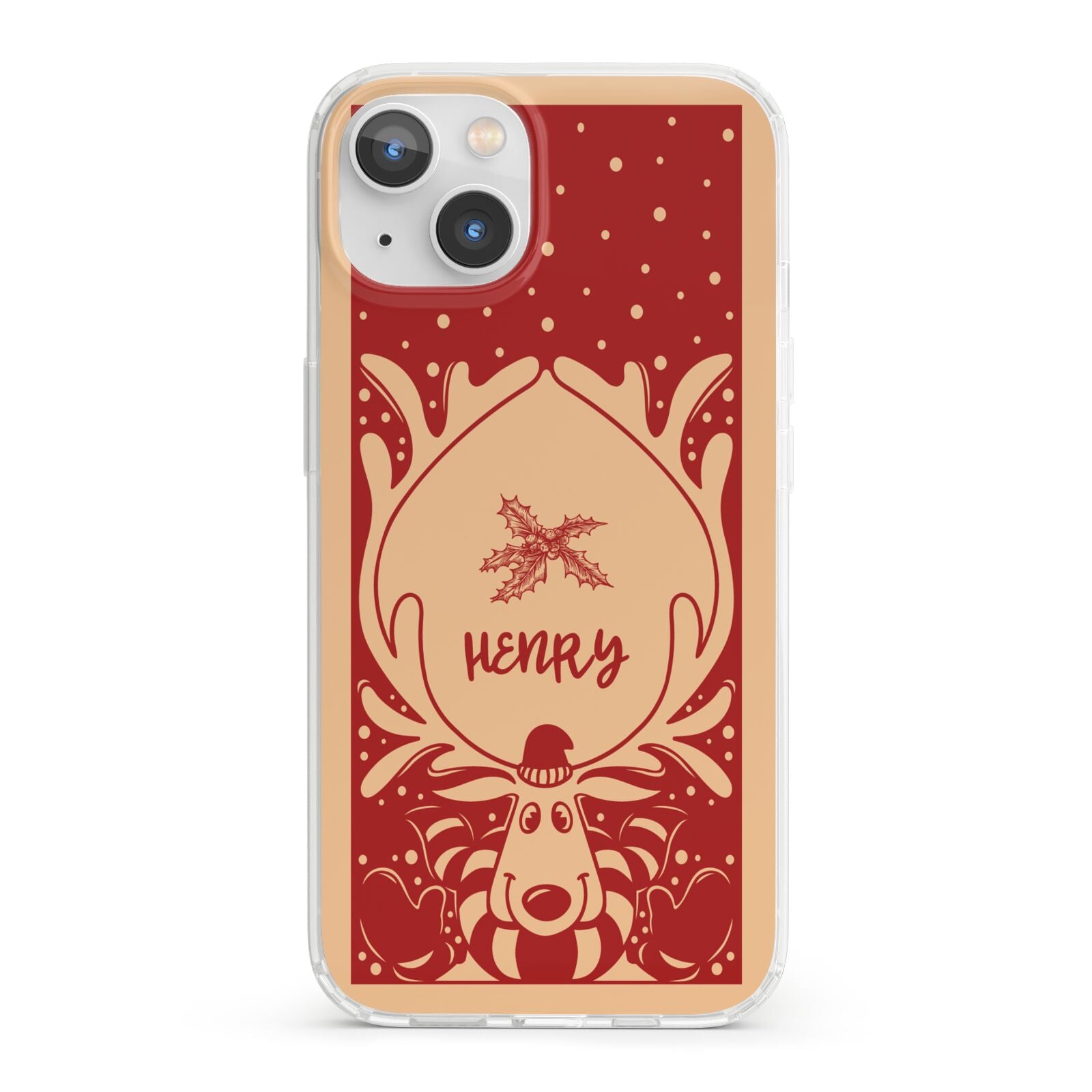 Red Personalised Rudolph iPhone 13 Clear Bumper Case