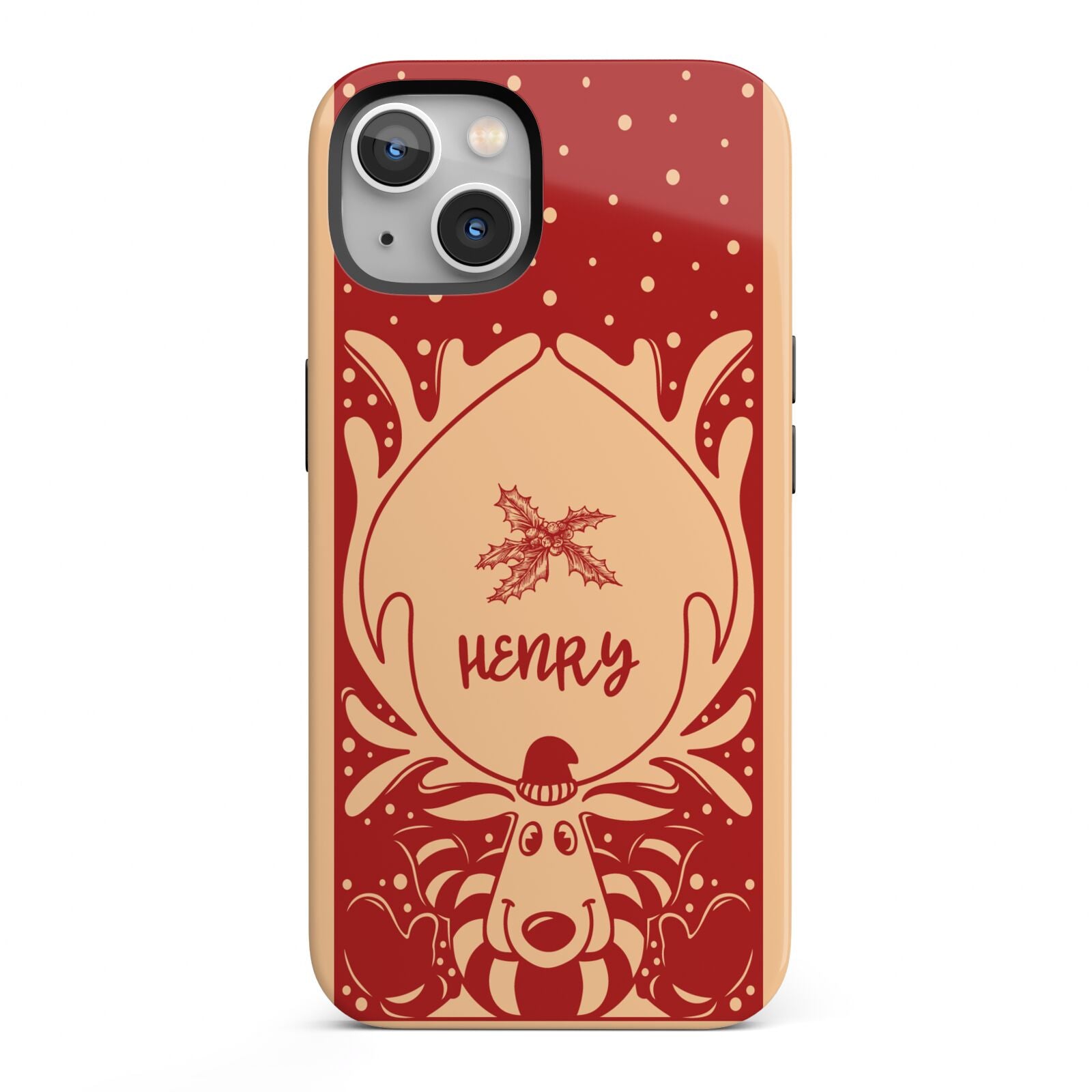 Red Personalised Rudolph iPhone 13 Full Wrap 3D Tough Case