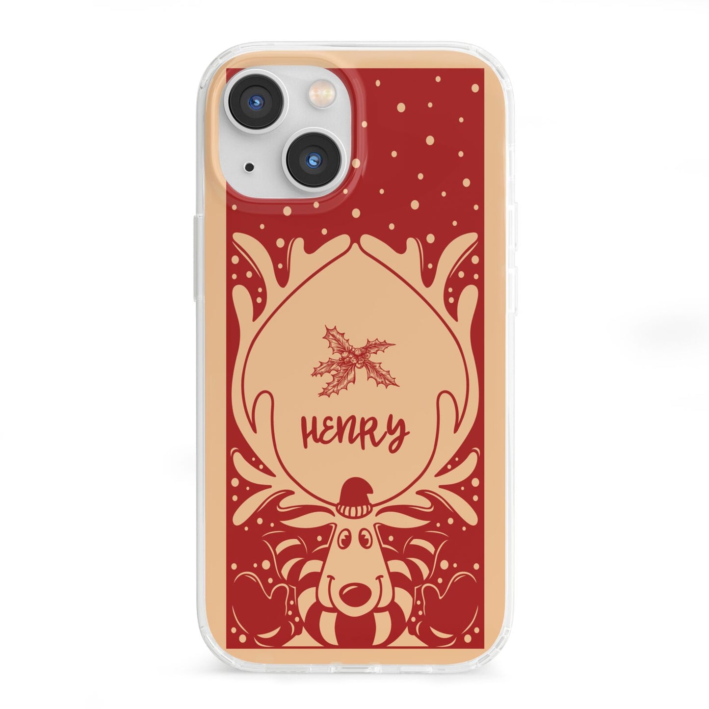 Red Personalised Rudolph iPhone 13 Mini Clear Bumper Case