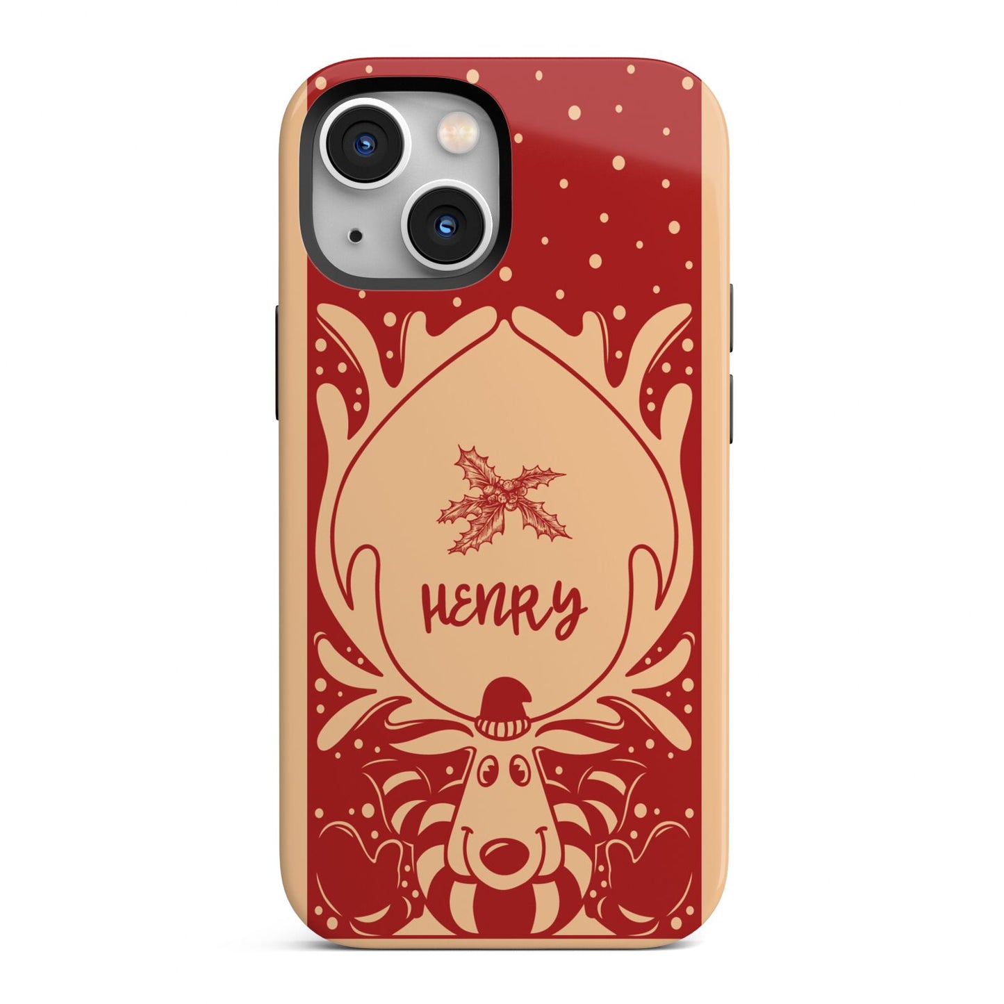 Red Personalised Rudolph iPhone 13 Mini Full Wrap 3D Tough Case