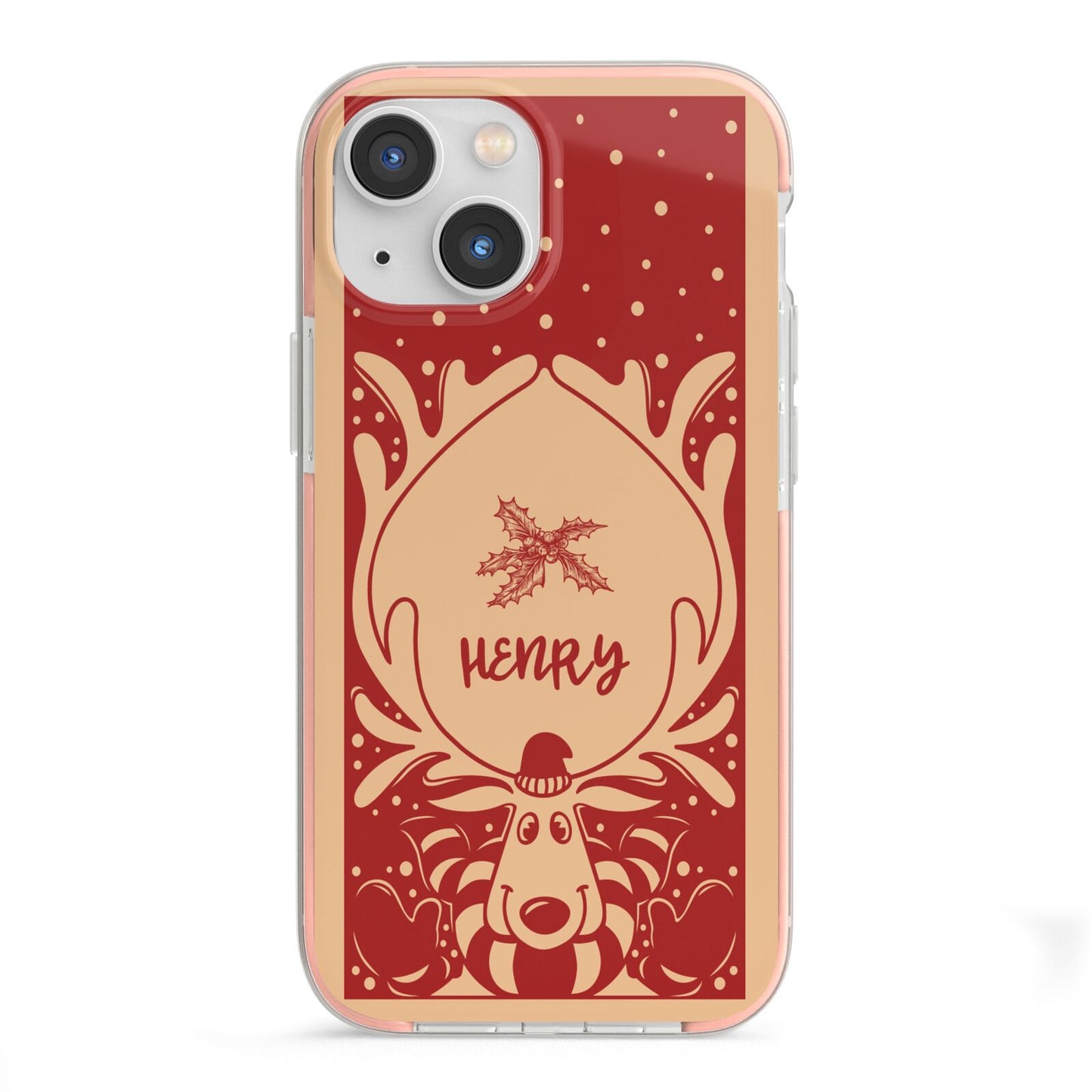 Red Personalised Rudolph iPhone 13 Mini TPU Impact Case with Pink Edges