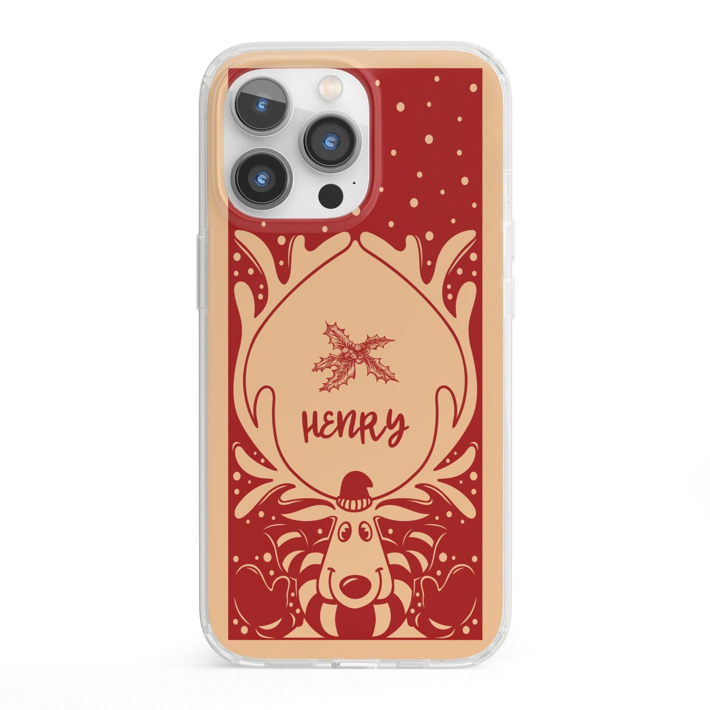 Red Personalised Rudolph iPhone 13 Pro Clear Bumper Case