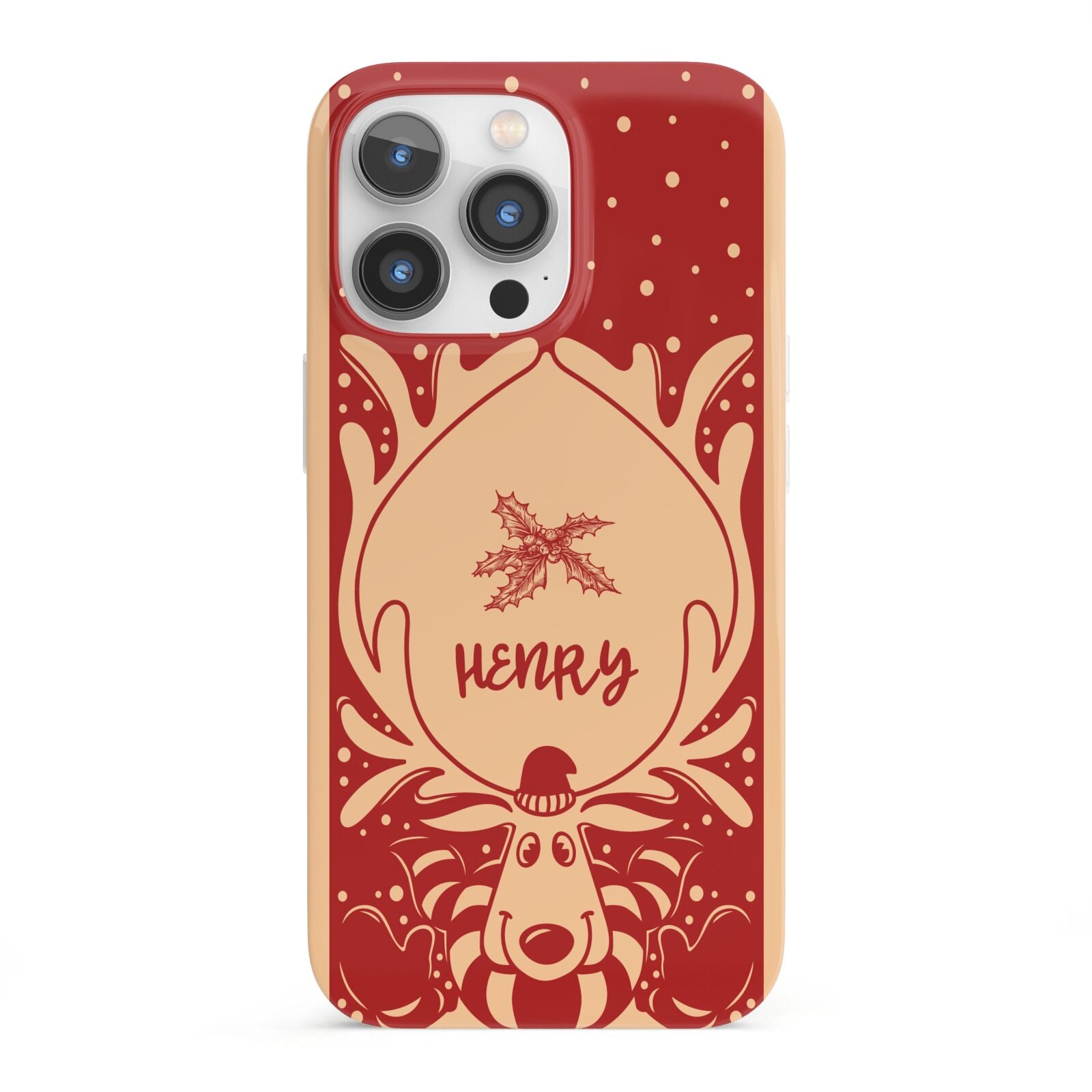 Red Personalised Rudolph iPhone 13 Pro Full Wrap 3D Snap Case