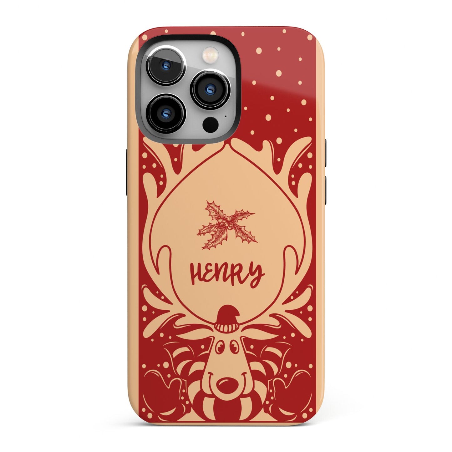 Red Personalised Rudolph iPhone 13 Pro Full Wrap 3D Tough Case