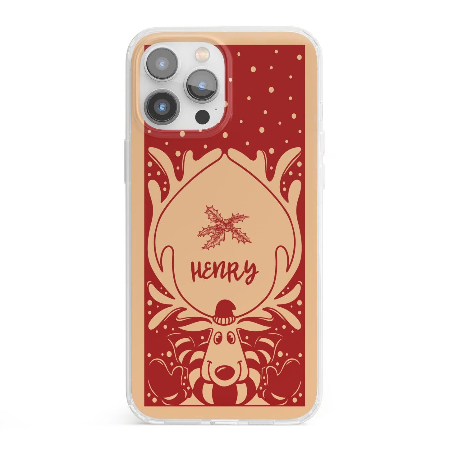 Red Personalised Rudolph iPhone 13 Pro Max Clear Bumper Case