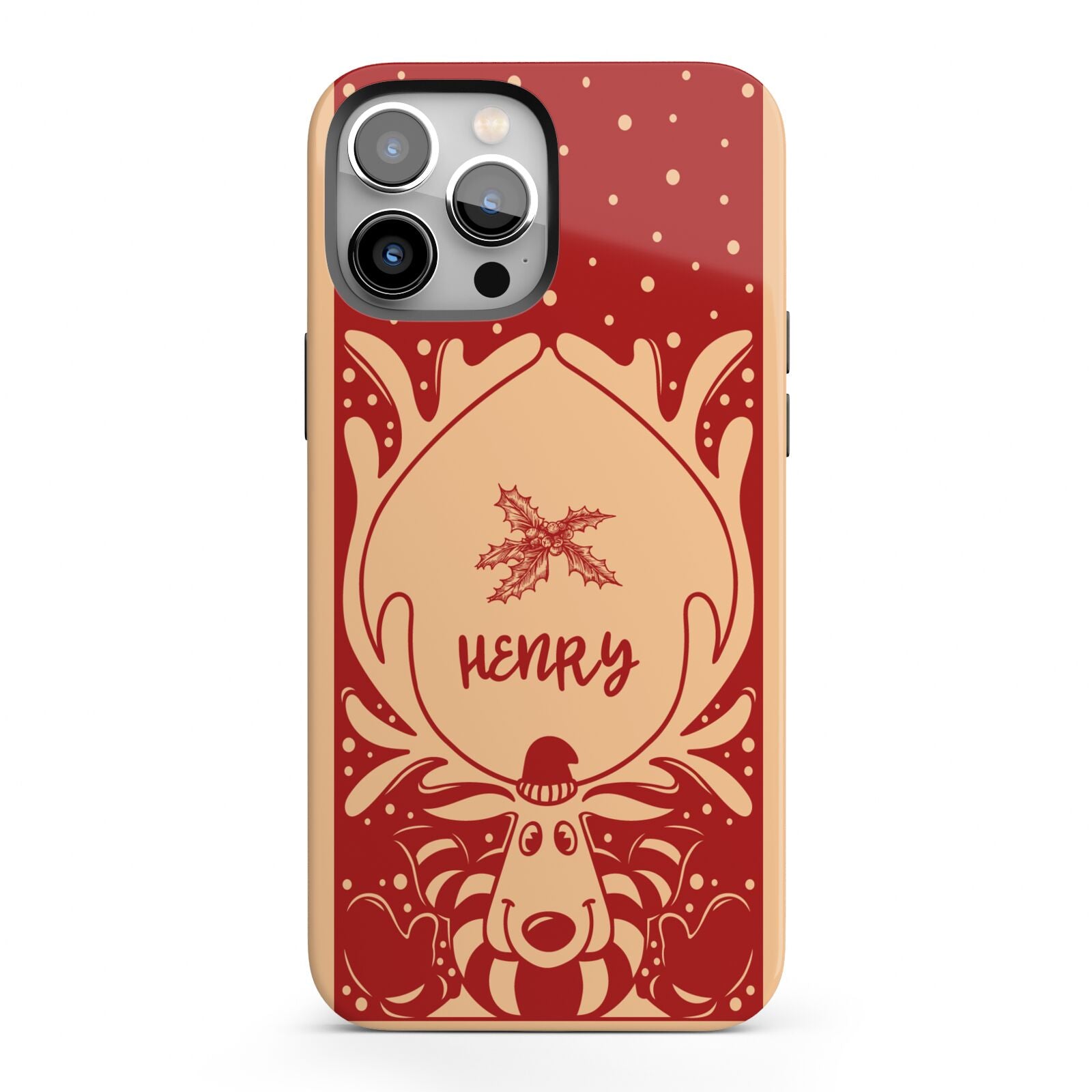 Red Personalised Rudolph iPhone 13 Pro Max Full Wrap 3D Tough Case