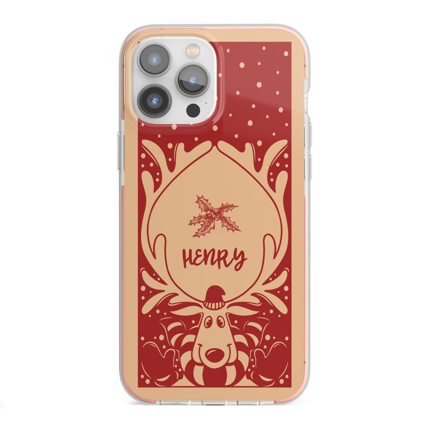 Red Personalised Rudolph iPhone 13 Pro Max TPU Impact Case with Pink Edges