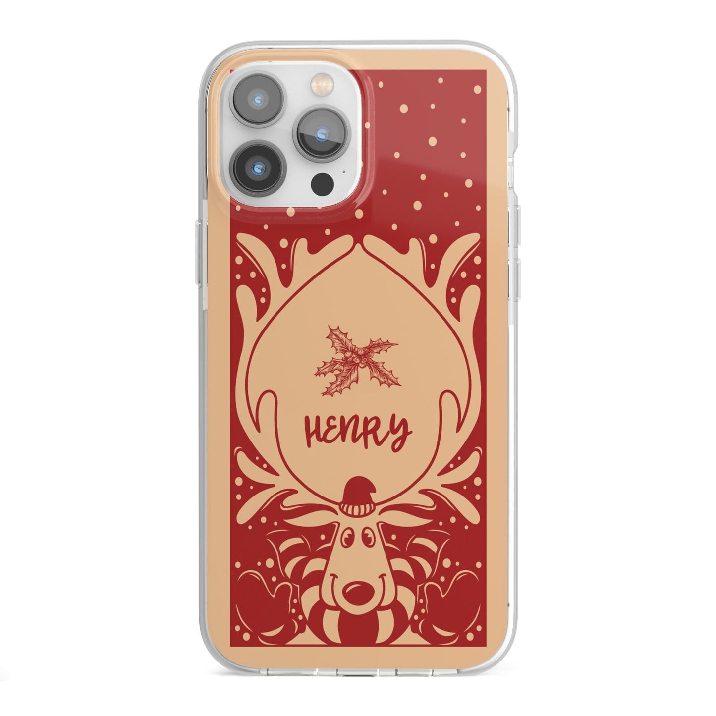 Red Personalised Rudolph iPhone 13 Pro Max TPU Impact Case with White Edges