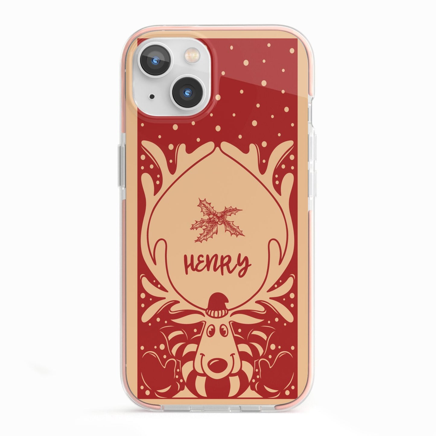 Red Personalised Rudolph iPhone 13 TPU Impact Case with Pink Edges