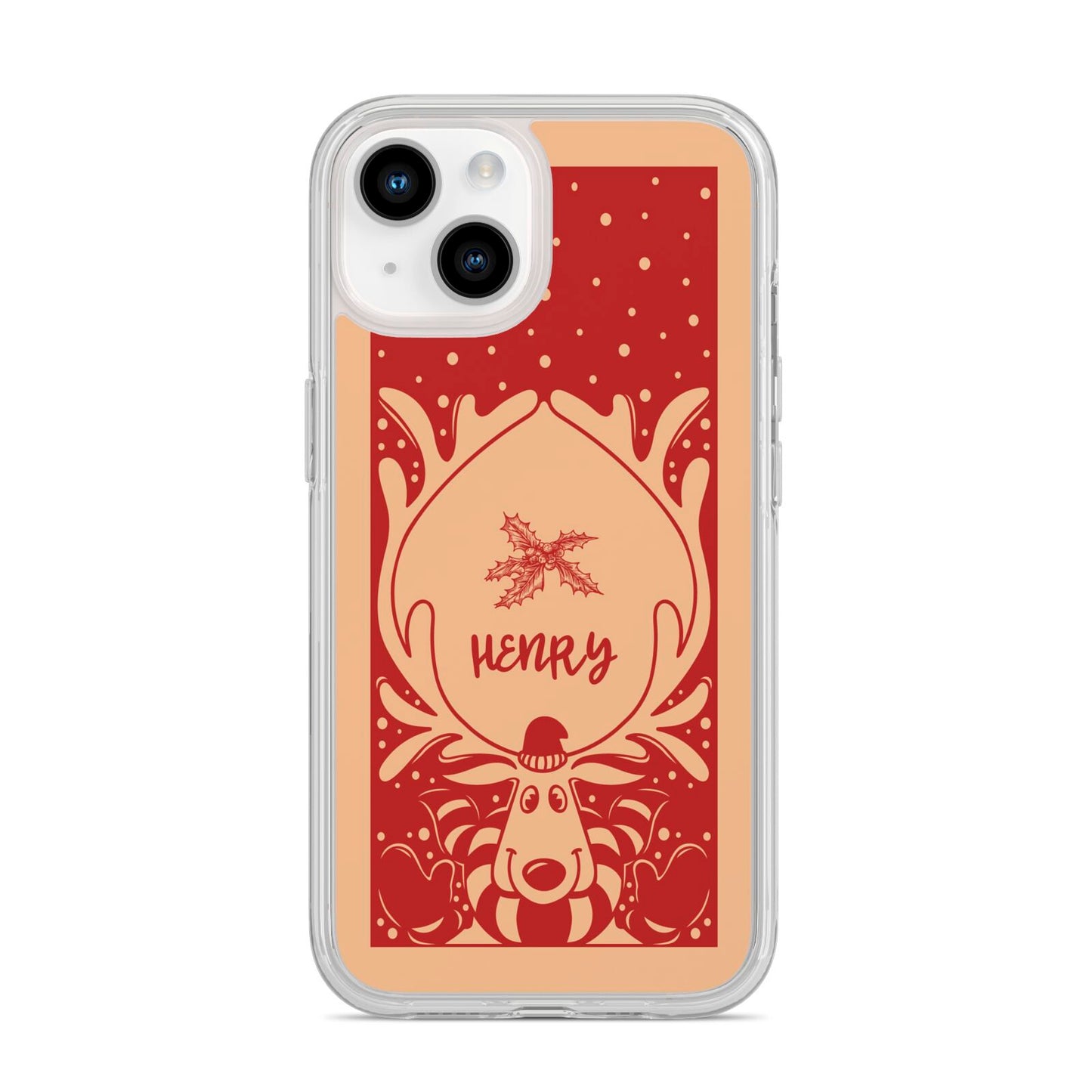 Red Personalised Rudolph iPhone 14 Clear Tough Case Starlight