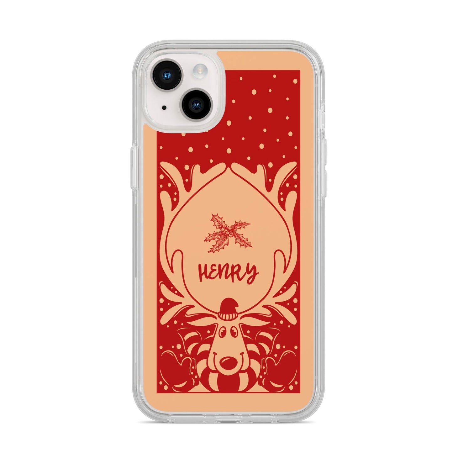 Red Personalised Rudolph iPhone 14 Plus Clear Tough Case Starlight