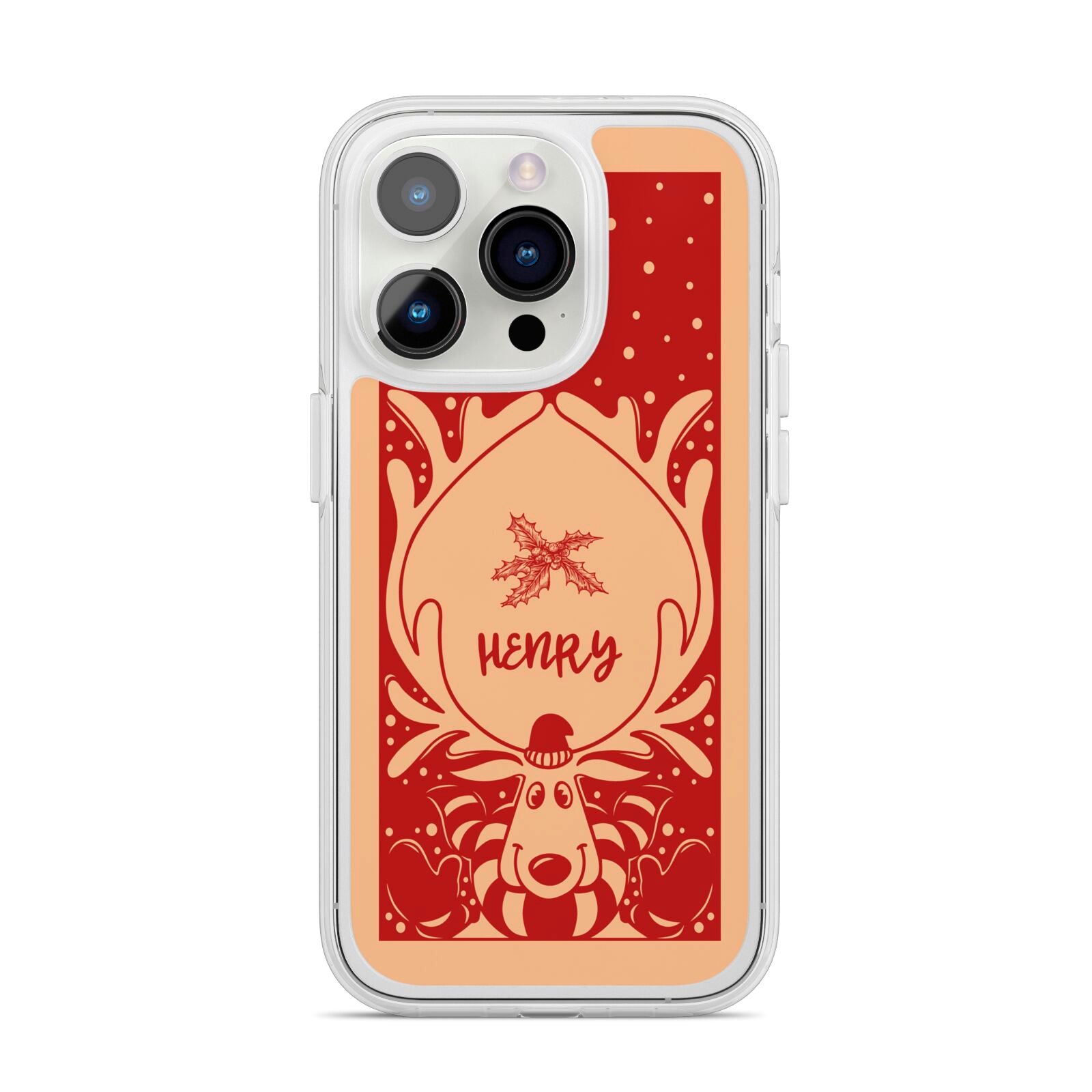 Red Personalised Rudolph iPhone 14 Pro Clear Tough Case Silver