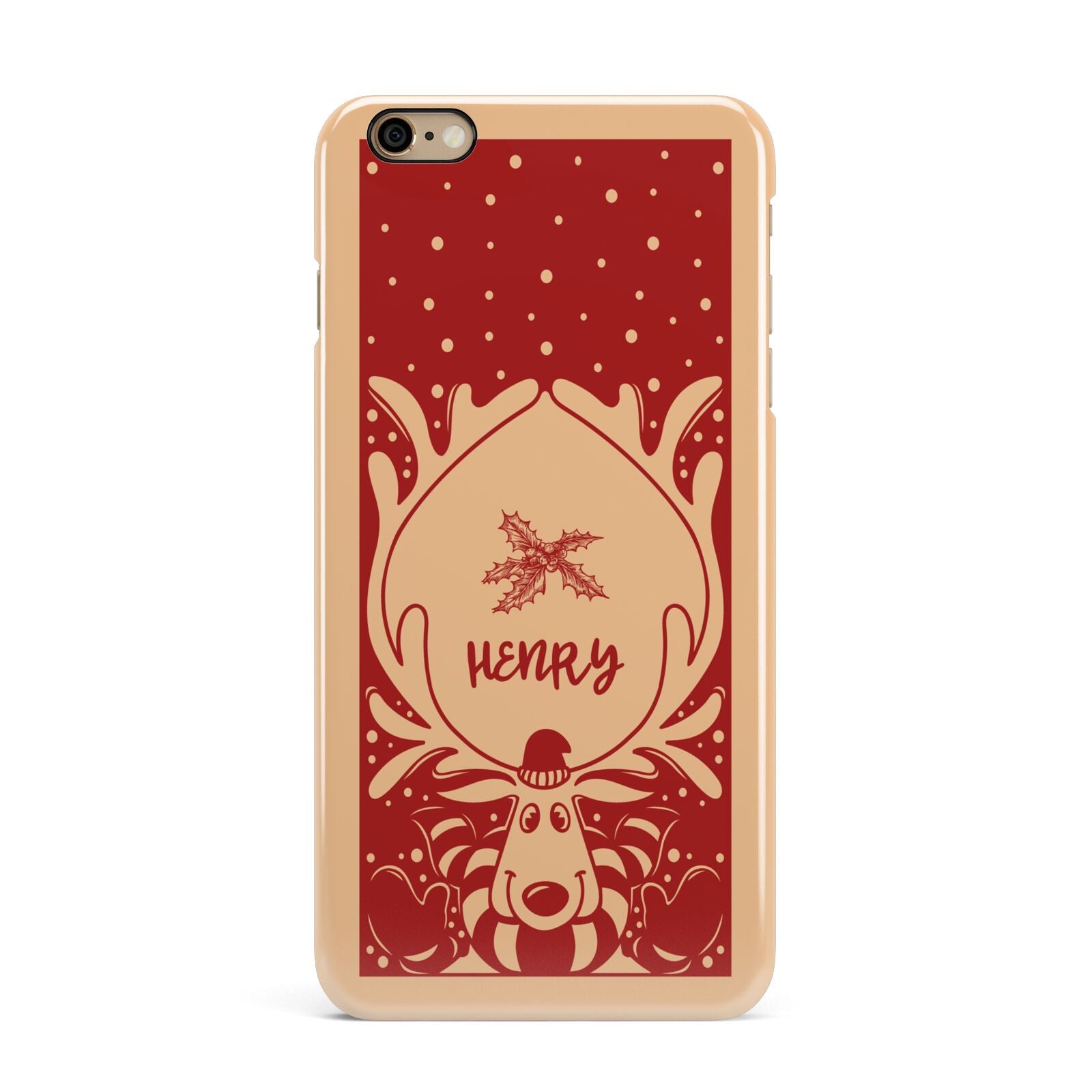 Red Personalised Rudolph iPhone 6 Plus 3D Snap Case on Gold Phone