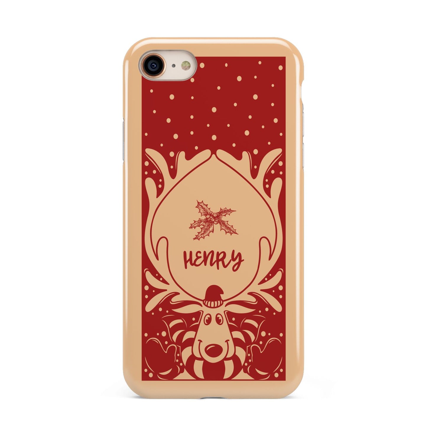 Red Personalised Rudolph iPhone 8 3D Tough Case on Gold Phone