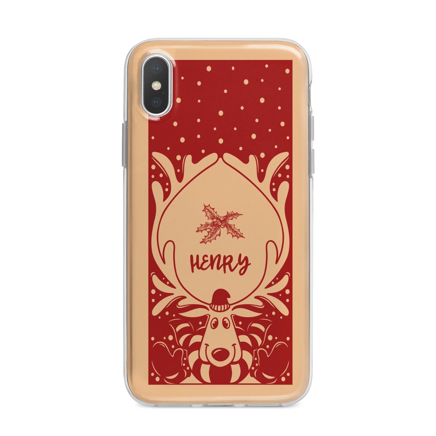 Red Personalised Rudolph iPhone X Bumper Case on Silver iPhone Alternative Image 1