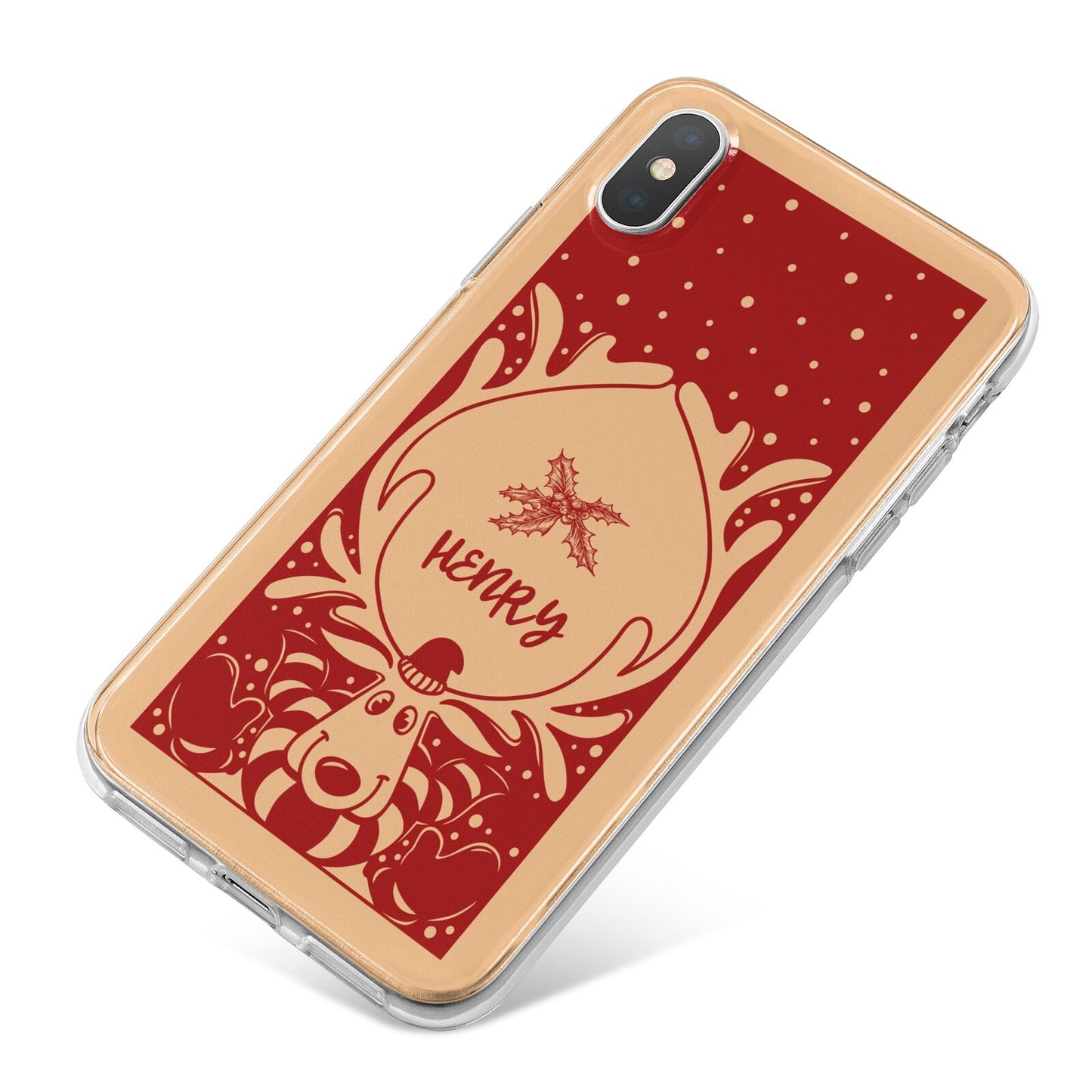 Red Personalised Rudolph iPhone X Bumper Case on Silver iPhone