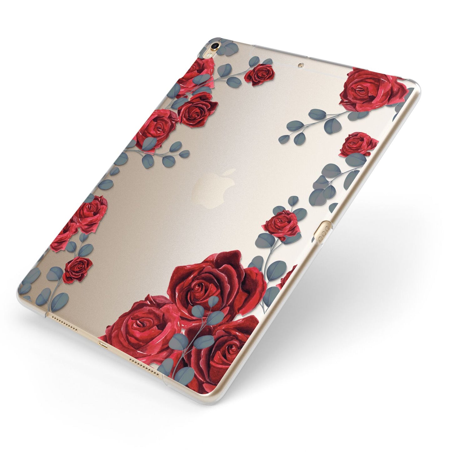 Red Roses Apple iPad Case on Gold iPad Side View