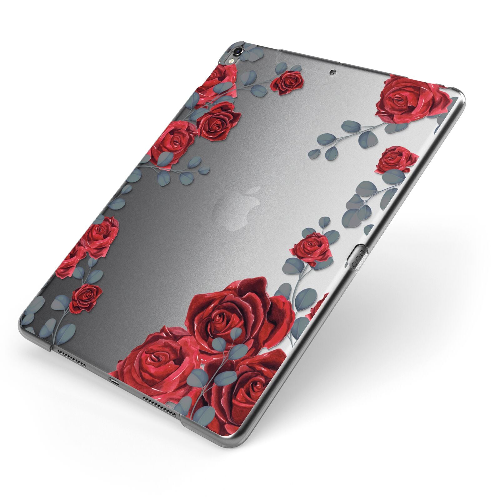 Red Roses Apple iPad Case on Grey iPad Side View