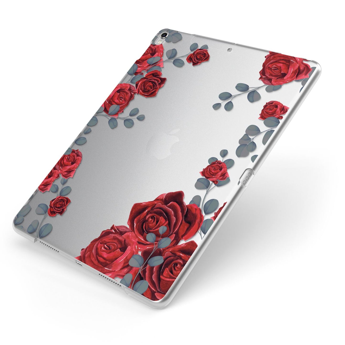 Red Roses Apple iPad Case on Silver iPad Side View