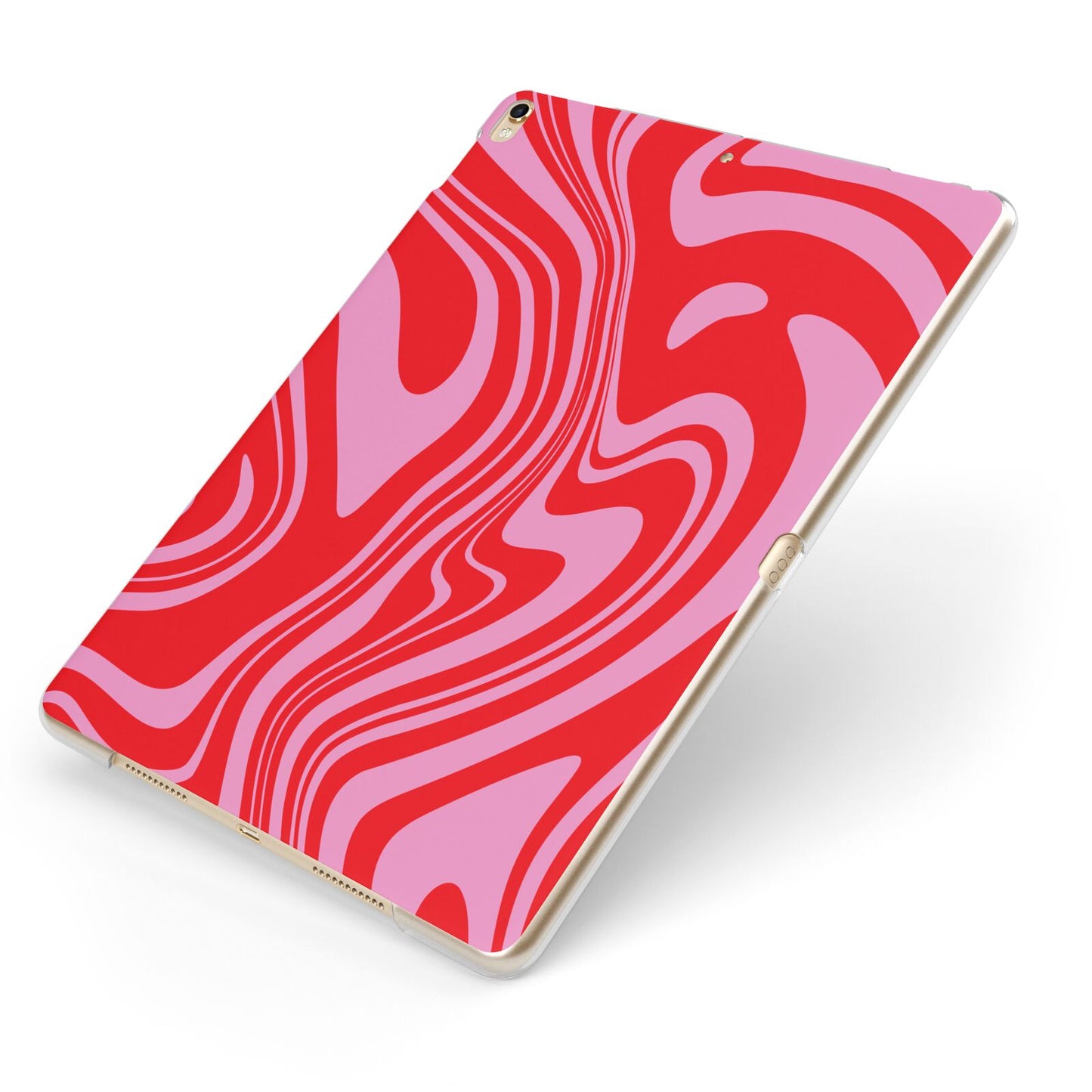Red Swirl Apple iPad Case on Gold iPad Side View
