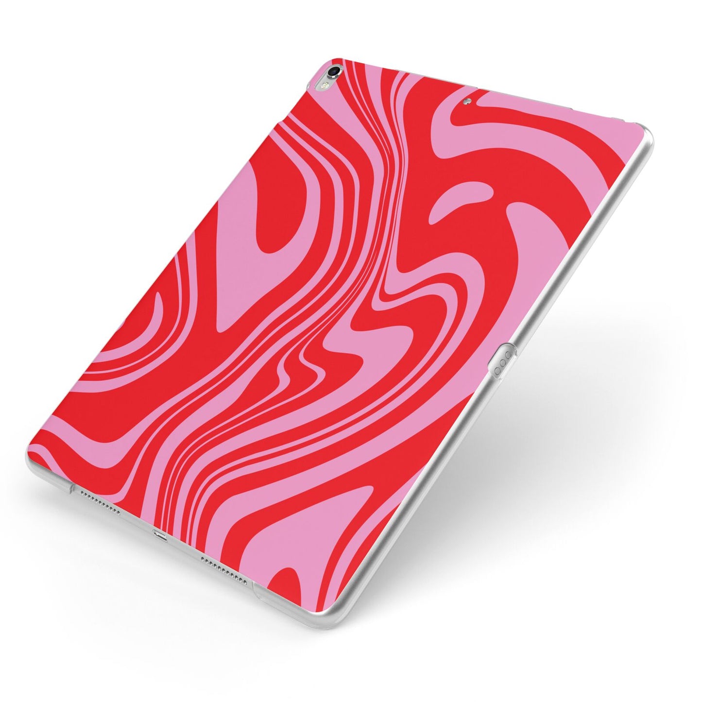 Red Swirl Apple iPad Case on Silver iPad Side View