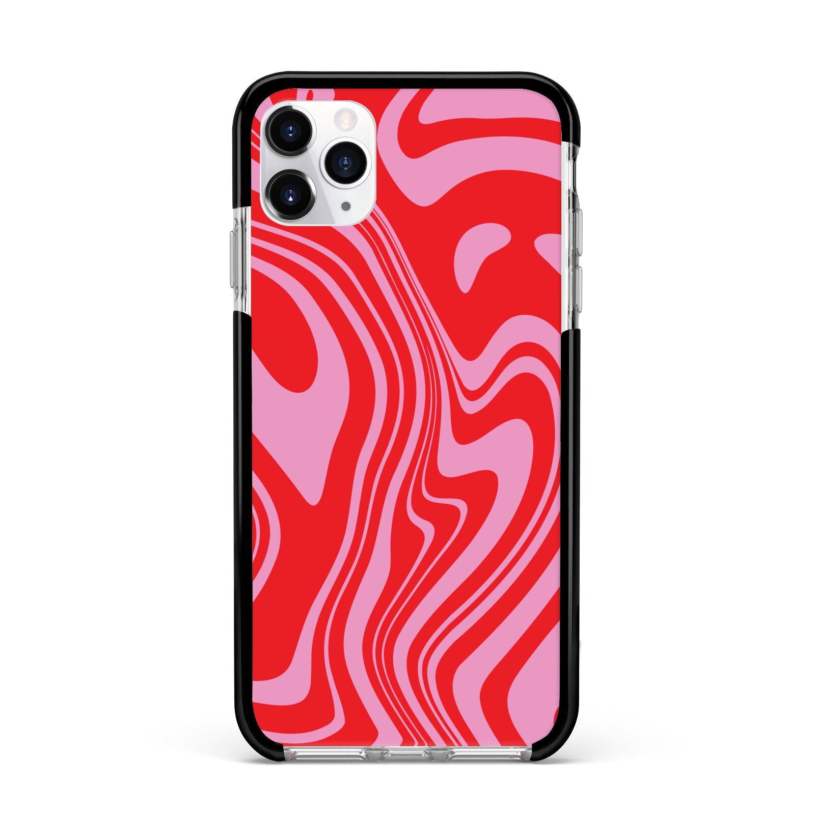 Red Swirl Apple iPhone 11 Pro Max in Silver with Black Impact Case