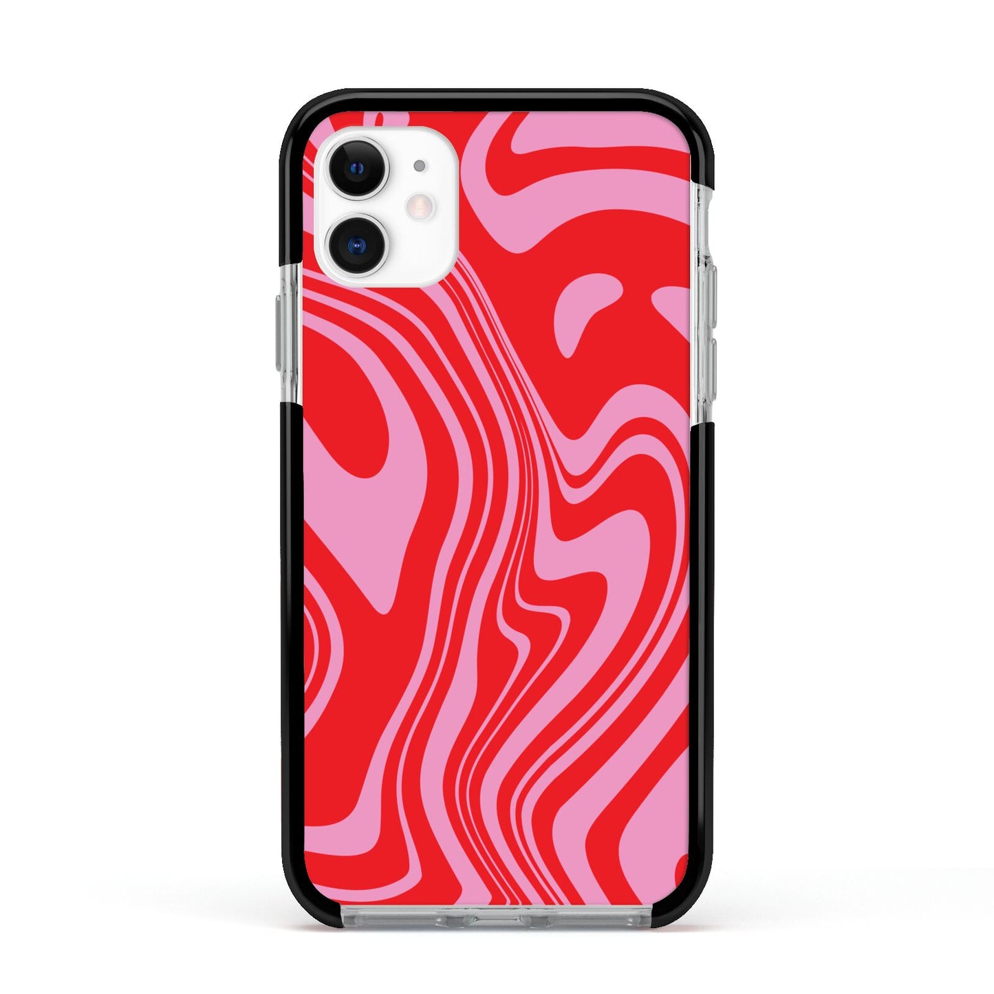 Red Swirl Apple iPhone 11 in White with Black Impact Case