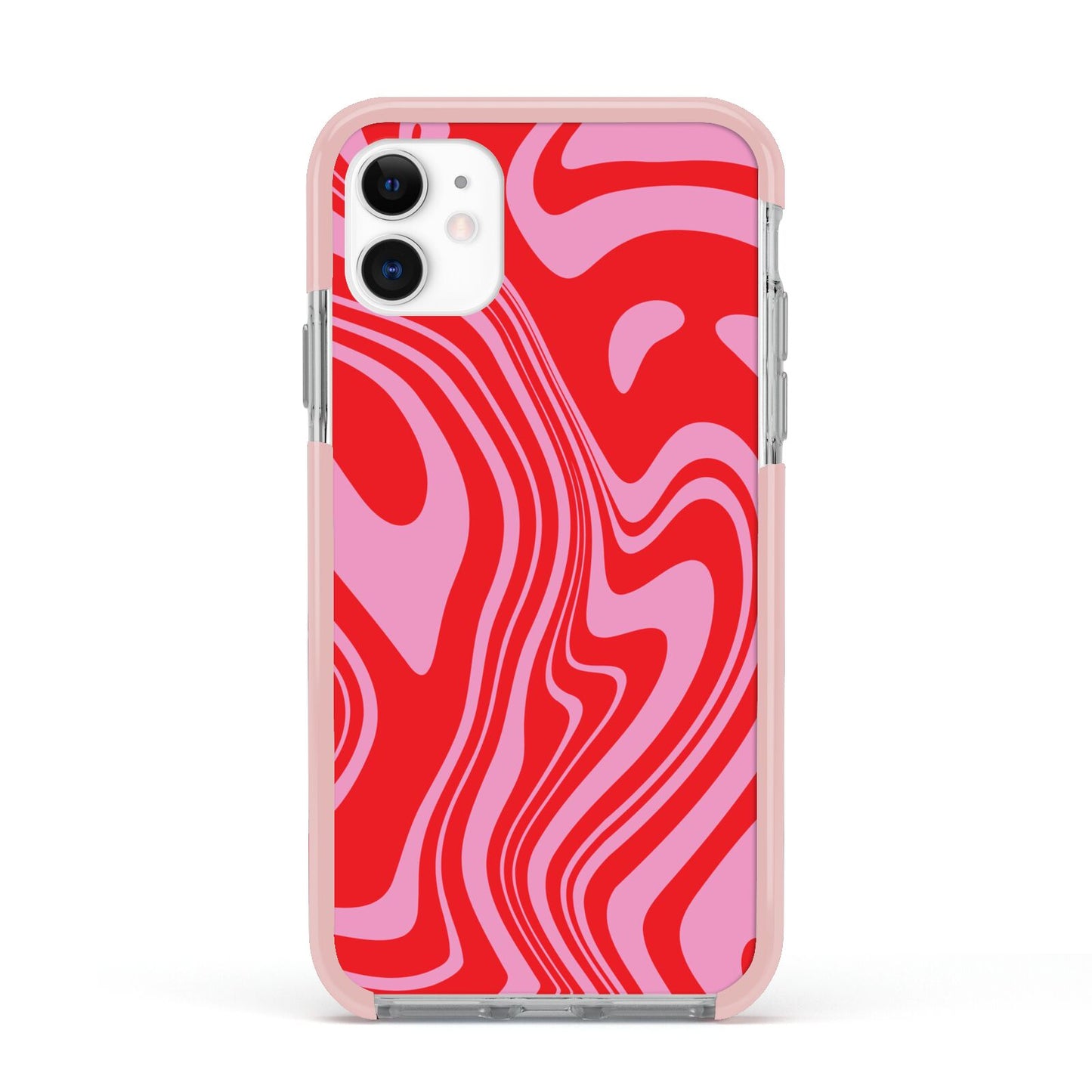 Red Swirl Apple iPhone 11 in White with Pink Impact Case