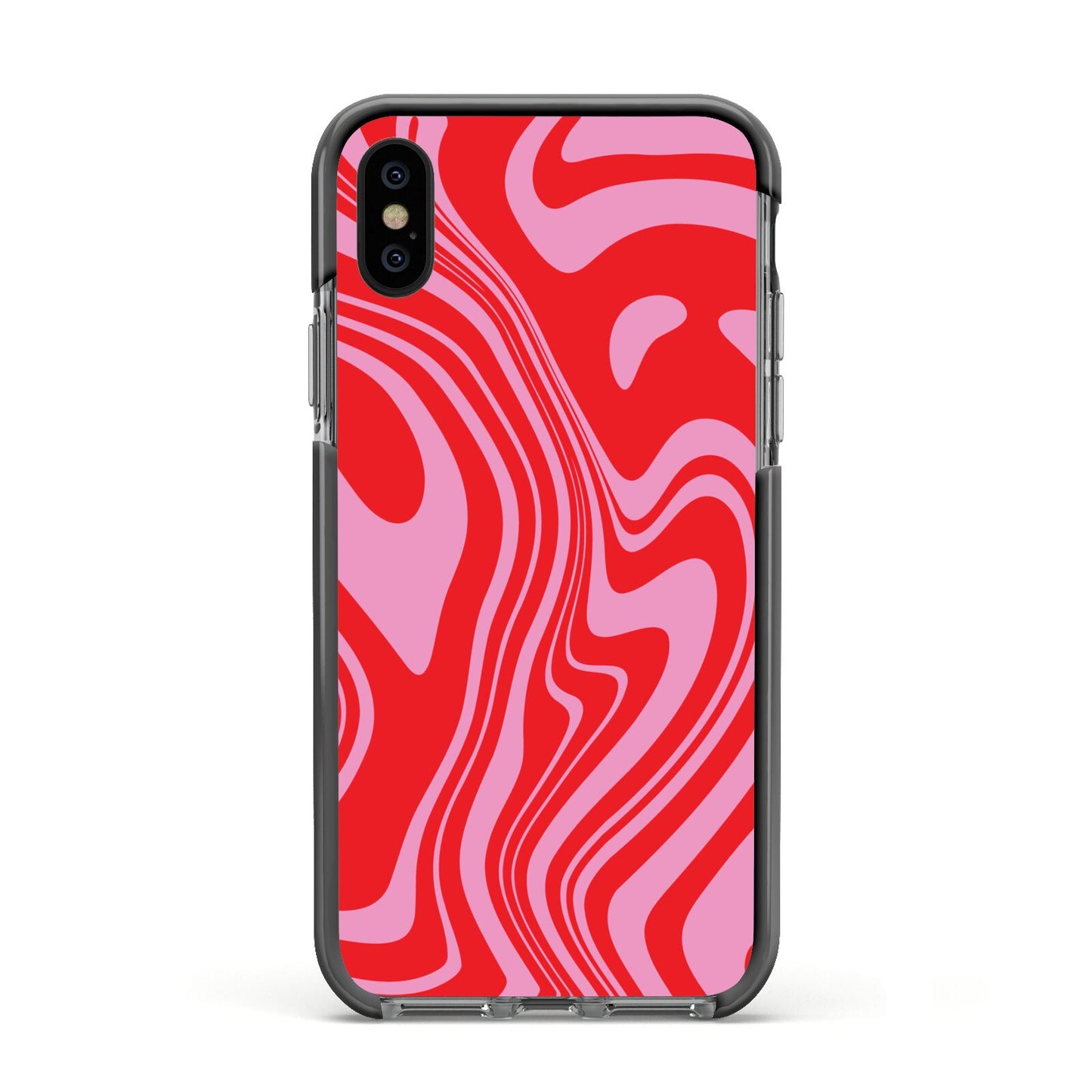 Red Swirl Apple iPhone Xs Impact Case Black Edge on Black Phone