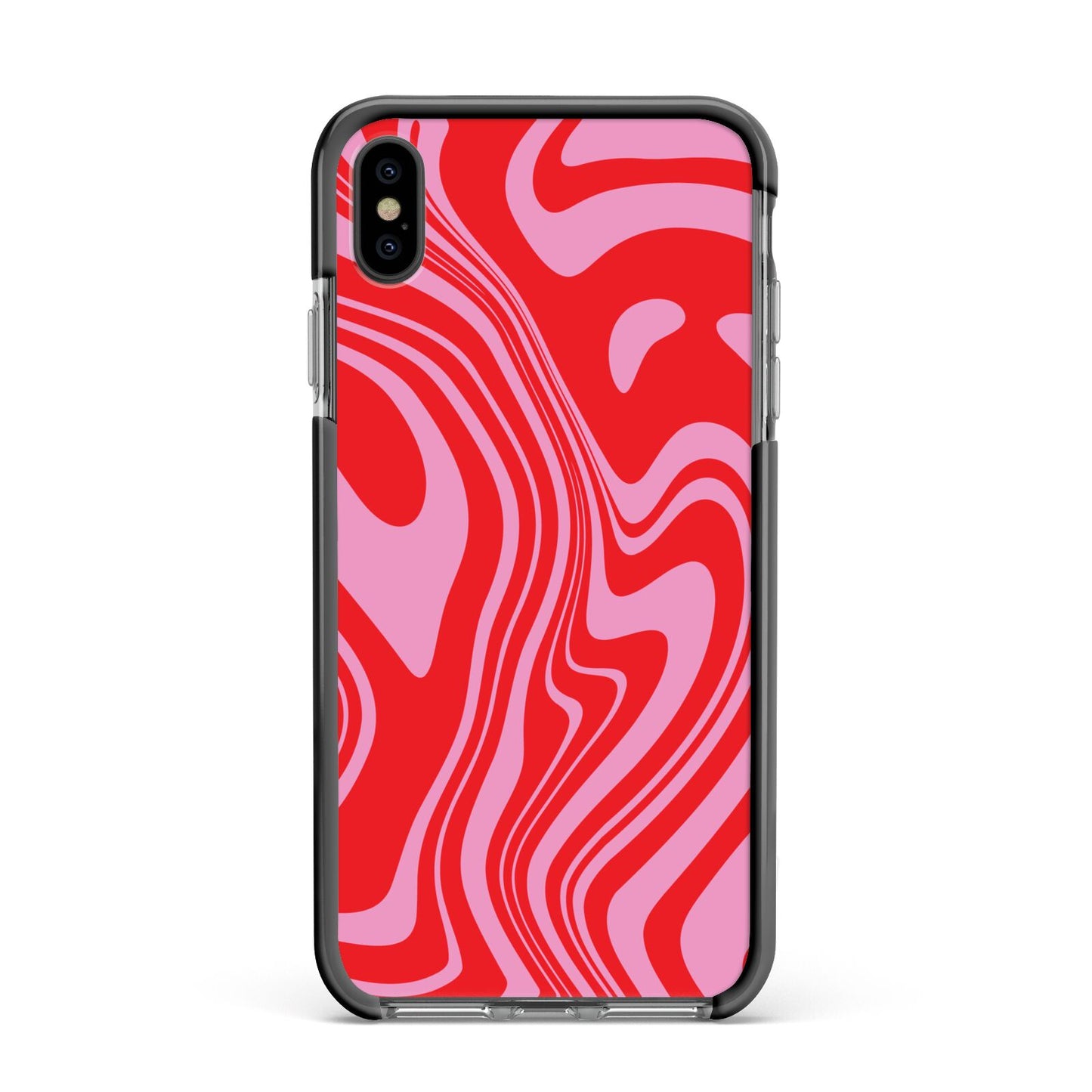 Red Swirl Apple iPhone Xs Max Impact Case Black Edge on Black Phone