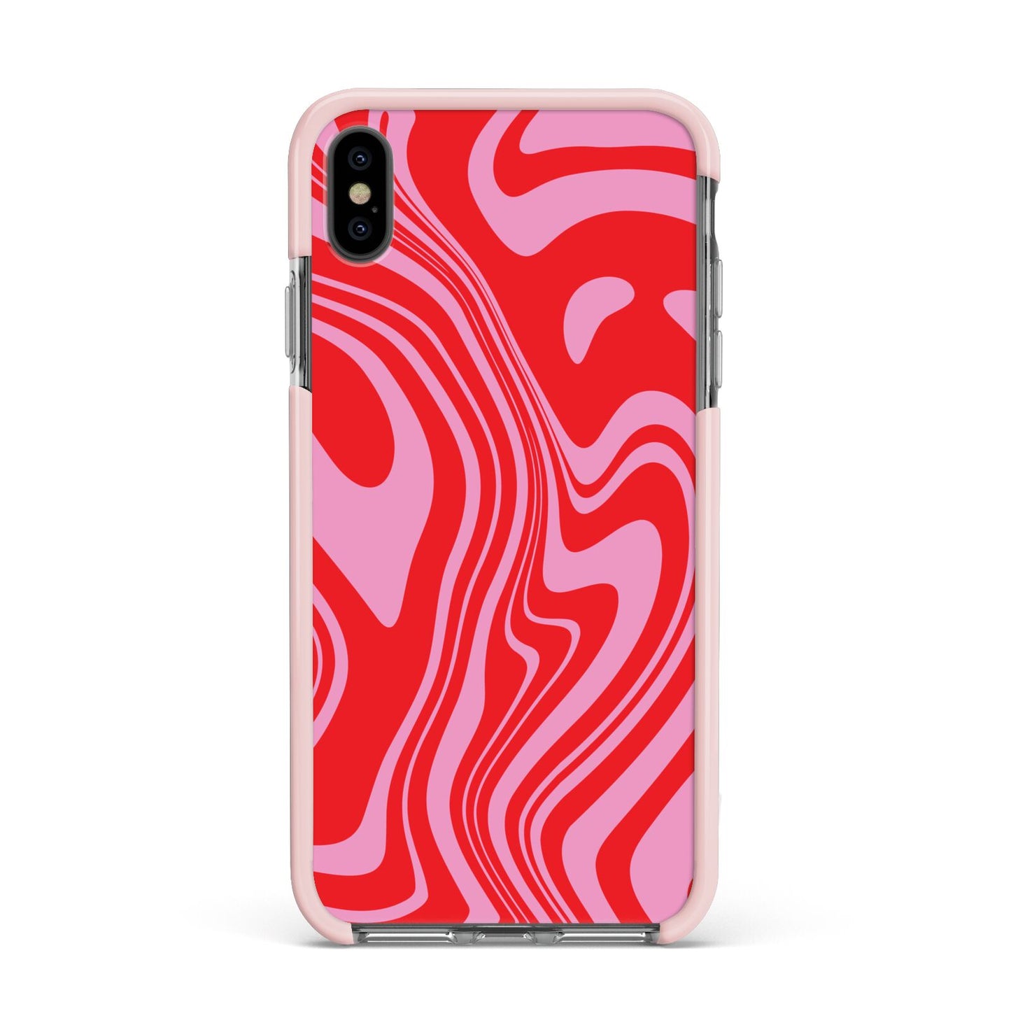 Red Swirl Apple iPhone Xs Max Impact Case Pink Edge on Black Phone