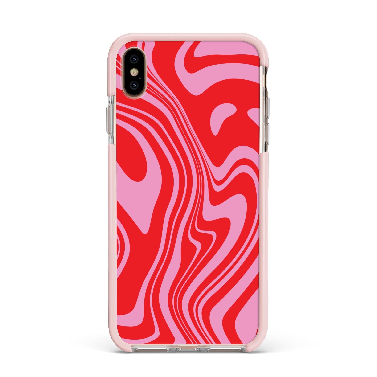 Red Swirl Apple iPhone Xs Max Impact Case Pink Edge on Gold Phone