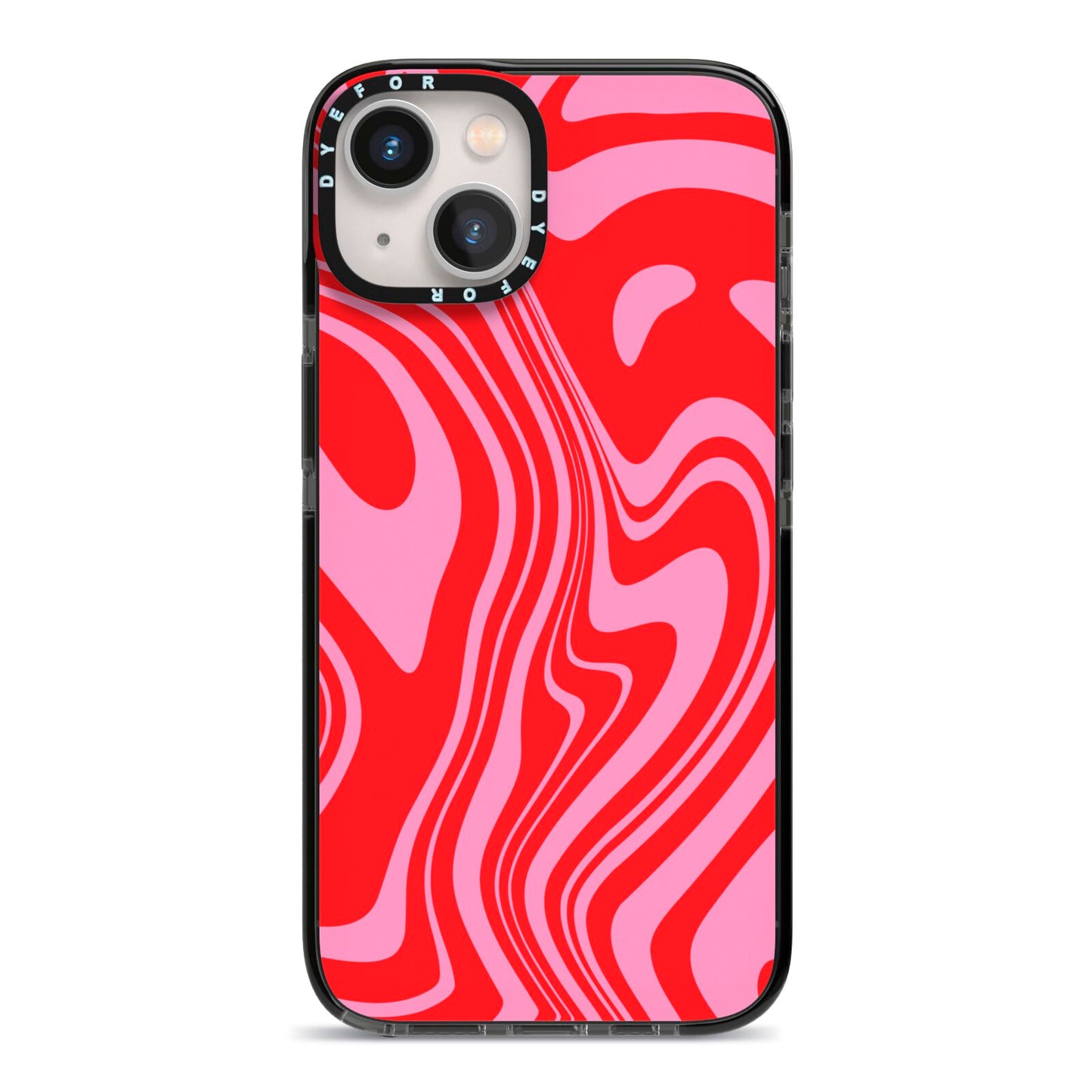 Red Swirl iPhone 13 Black Impact Case on Silver phone