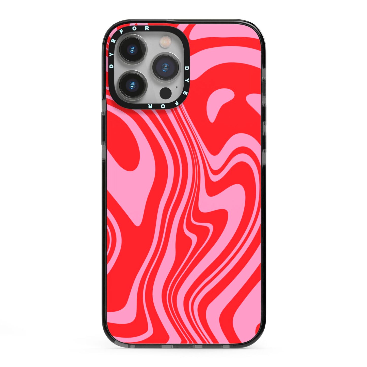 Red Swirl iPhone 13 Pro Max Black Impact Case on Silver phone