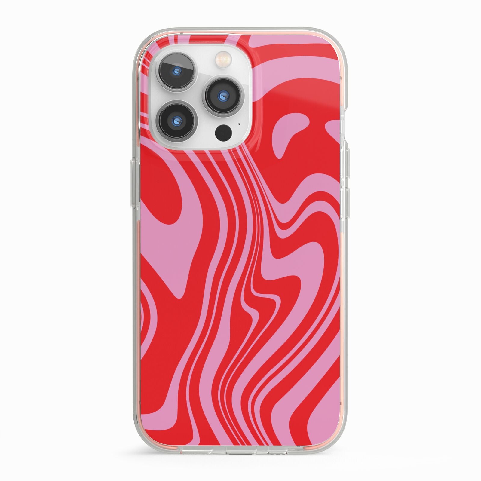 Red Swirl iPhone 13 Pro TPU Impact Case with Pink Edges