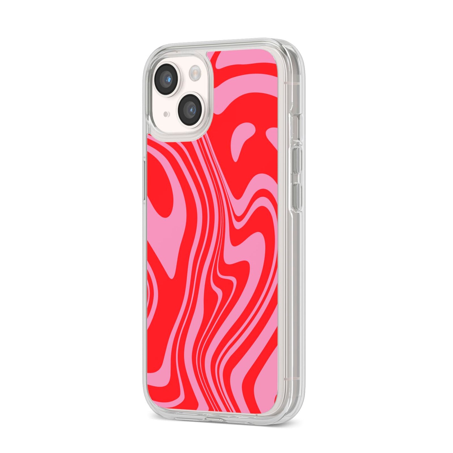 Red Swirl iPhone 14 Clear Tough Case Starlight Angled Image