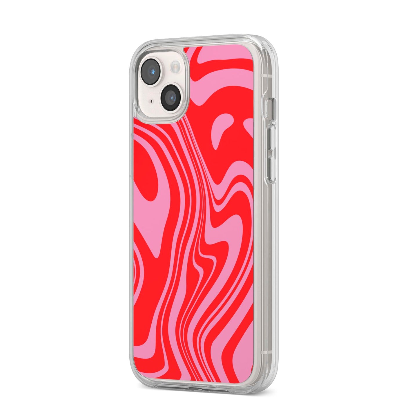 Red Swirl iPhone 14 Plus Clear Tough Case Starlight Angled Image