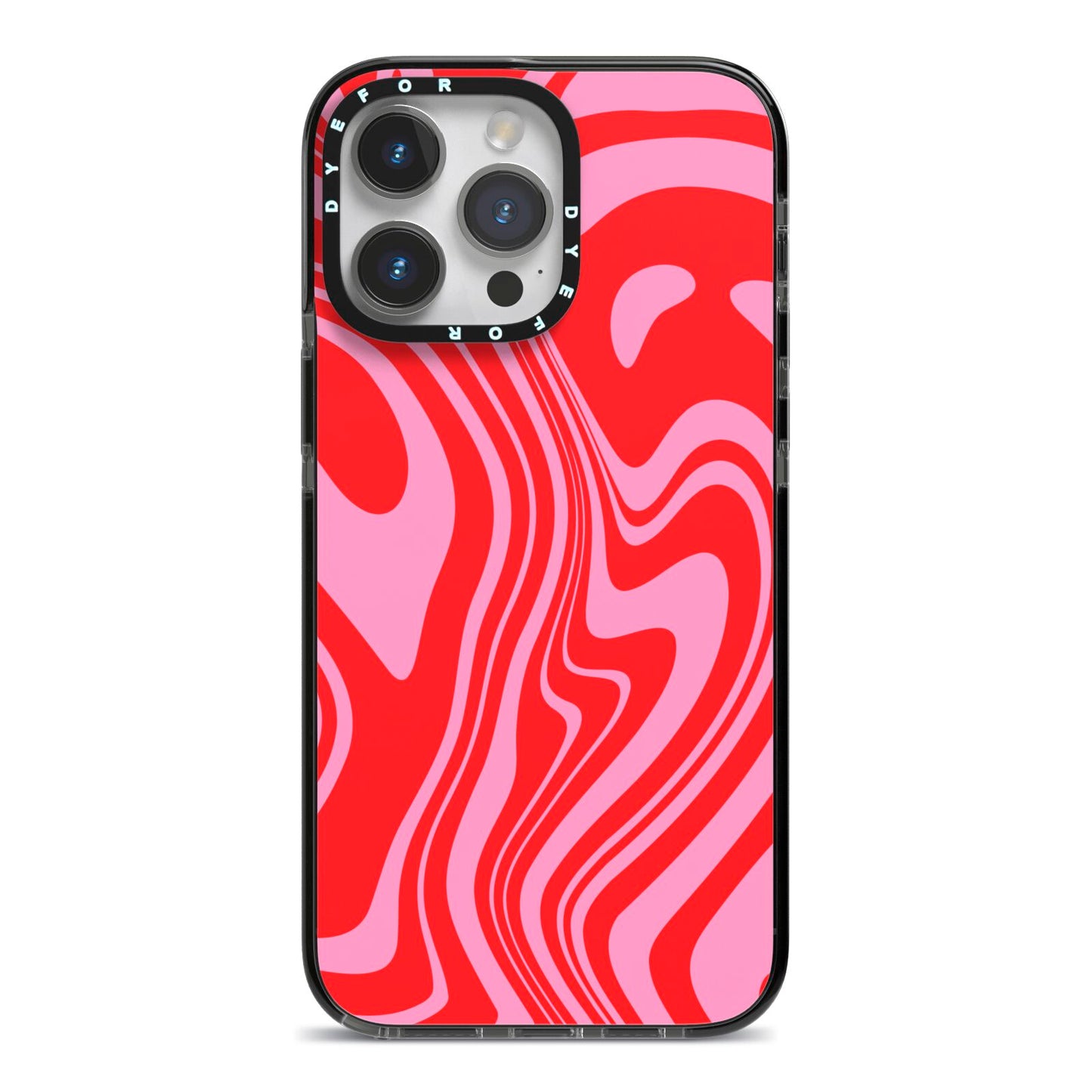 Red Swirl iPhone 14 Pro Max Black Impact Case on Silver phone