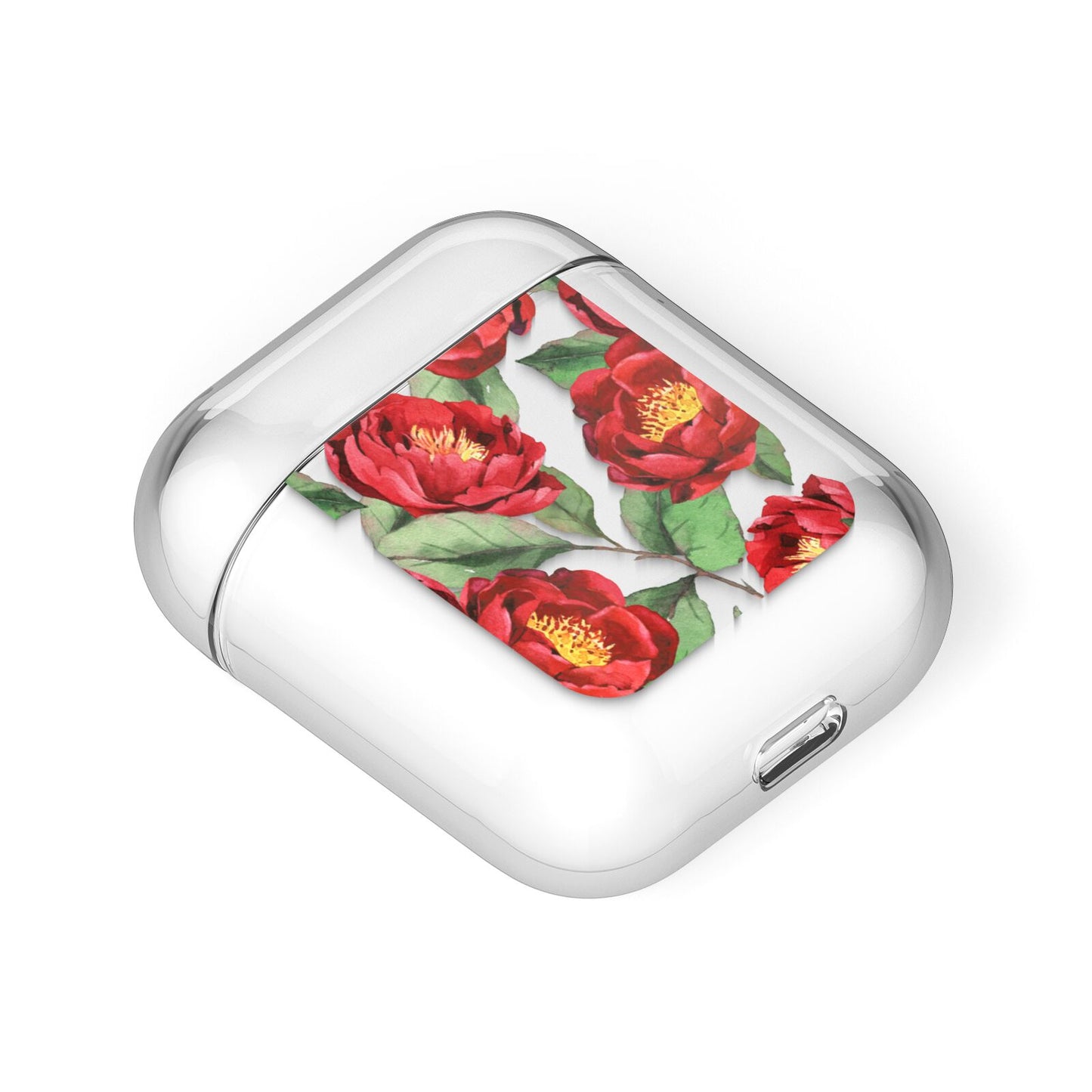 Red Watercolour Flowers AirPods Case Laid Flat