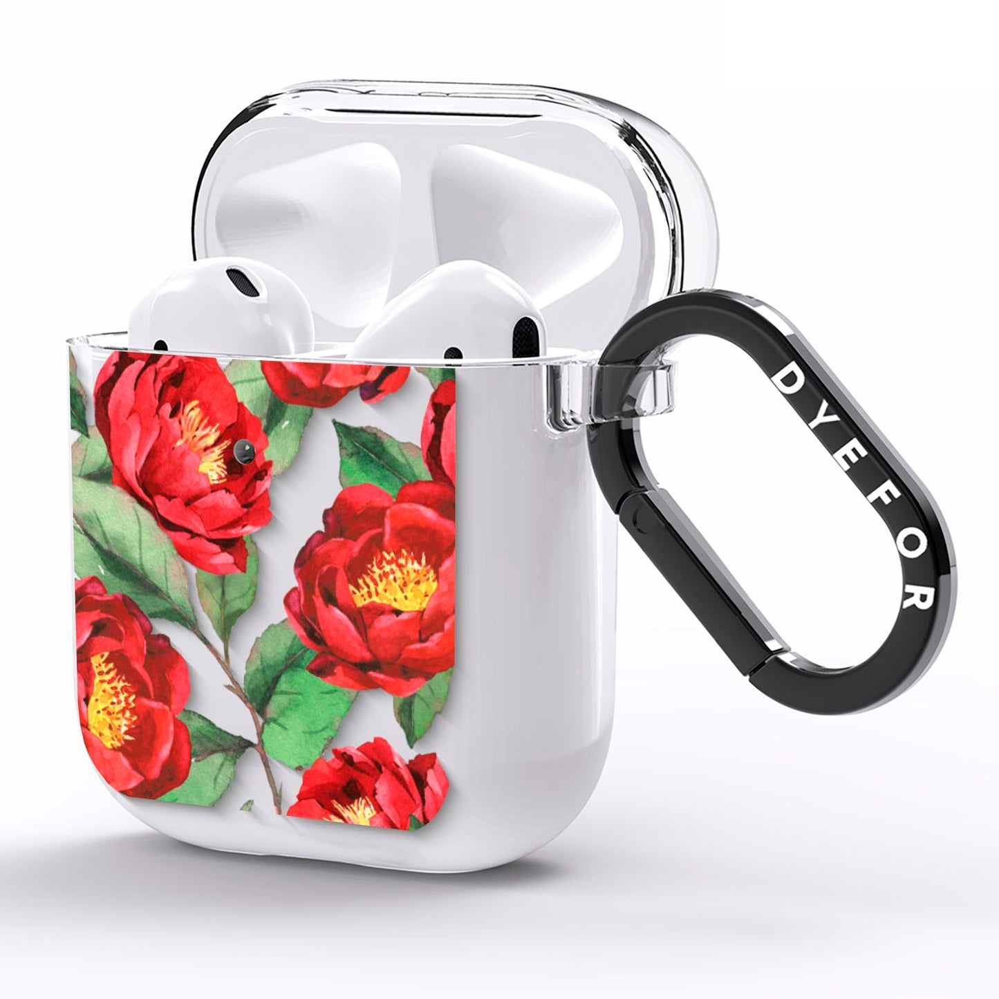 Red Watercolour Flowers AirPods Clear Case Side Image