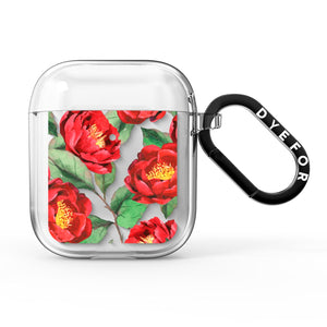 Rote Aquarell-Blumen-AirPods-Hülle