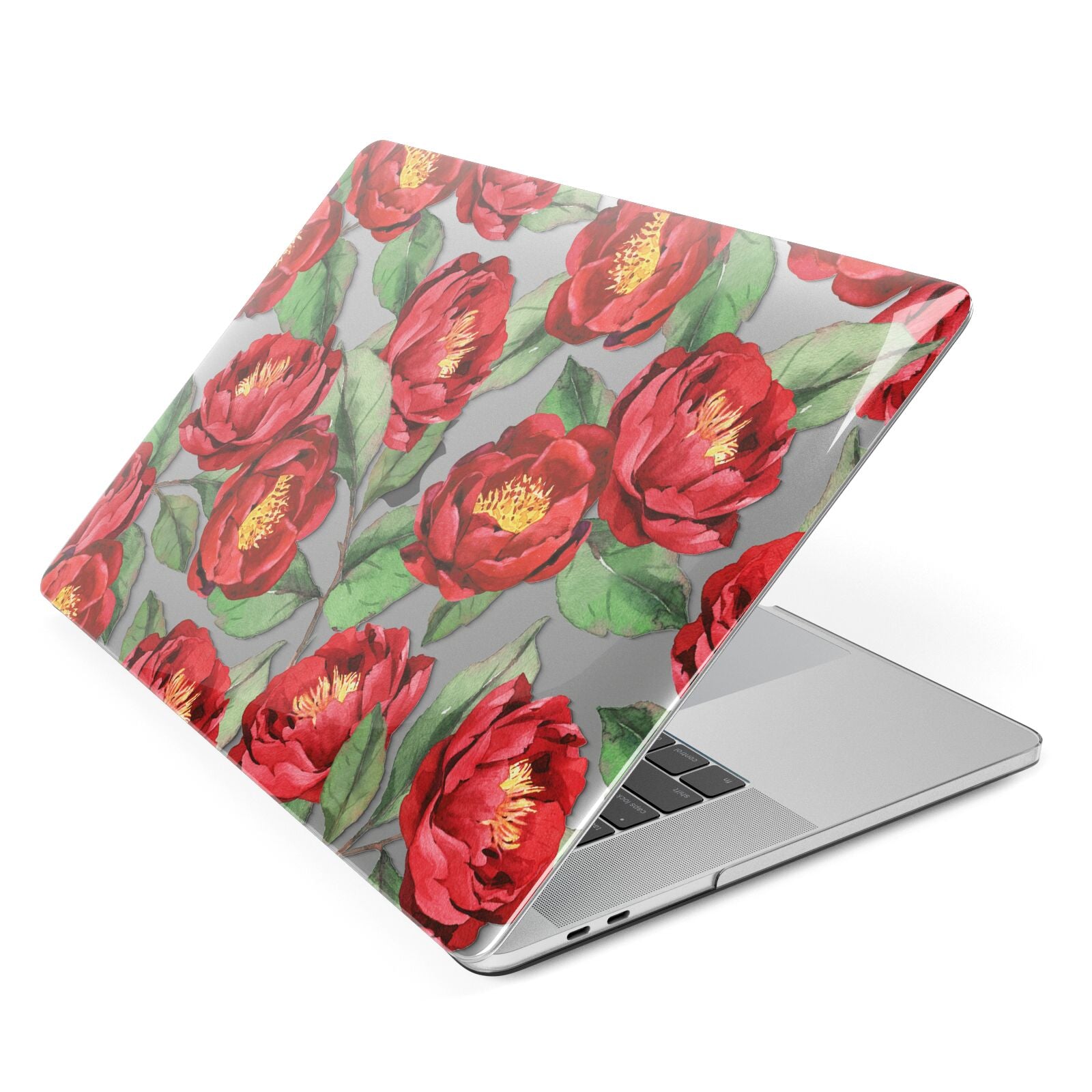 Red Watercolour Flowers Apple MacBook Case Side View