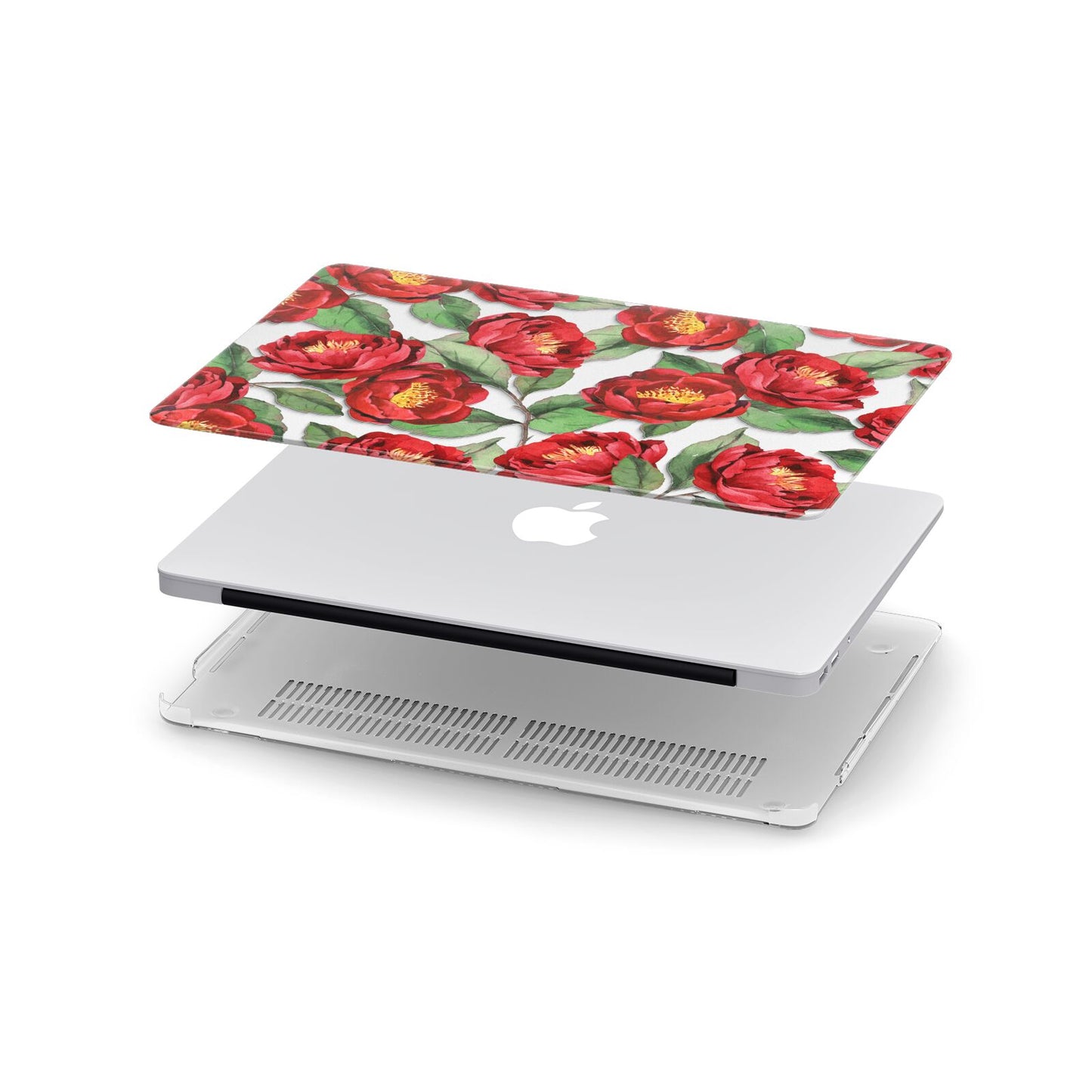 Red Watercolour Flowers Apple MacBook Case in Detail