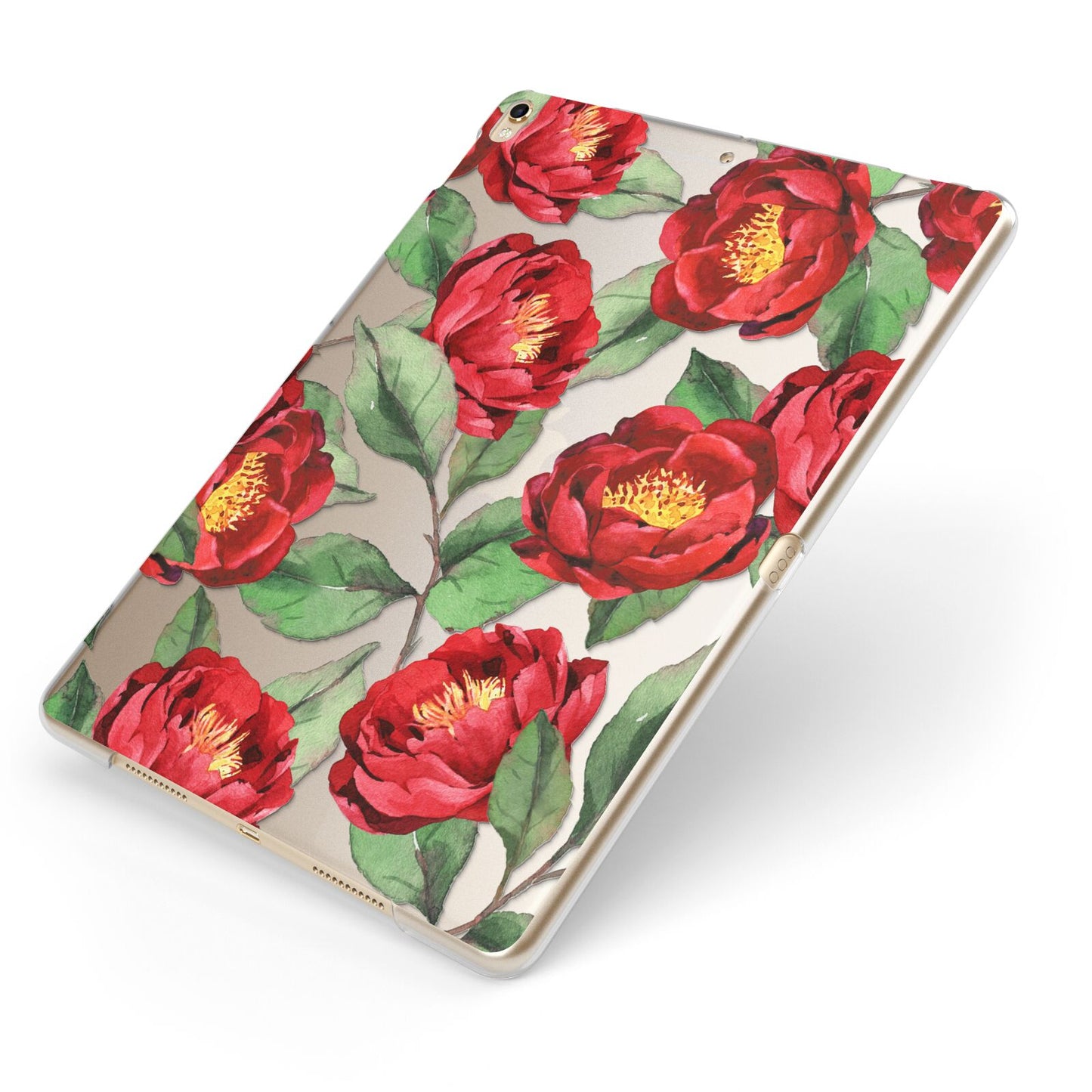 Red Watercolour Flowers Apple iPad Case on Gold iPad Side View