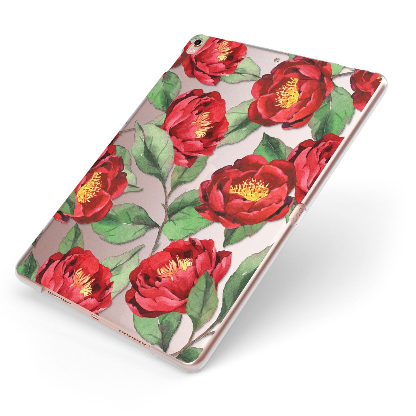 Red Watercolour Flowers Apple iPad Case on Rose Gold iPad Side View