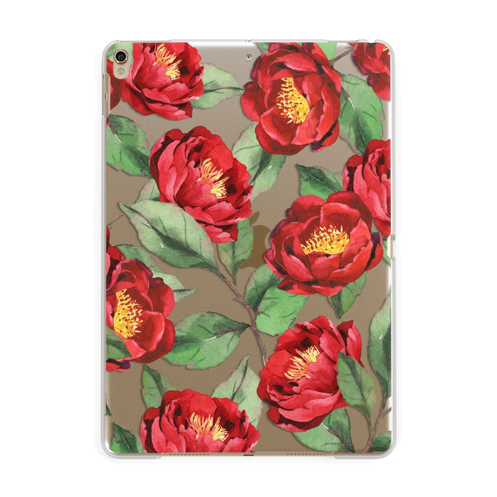 Red Watercolour Flowers Apple iPad Gold Case