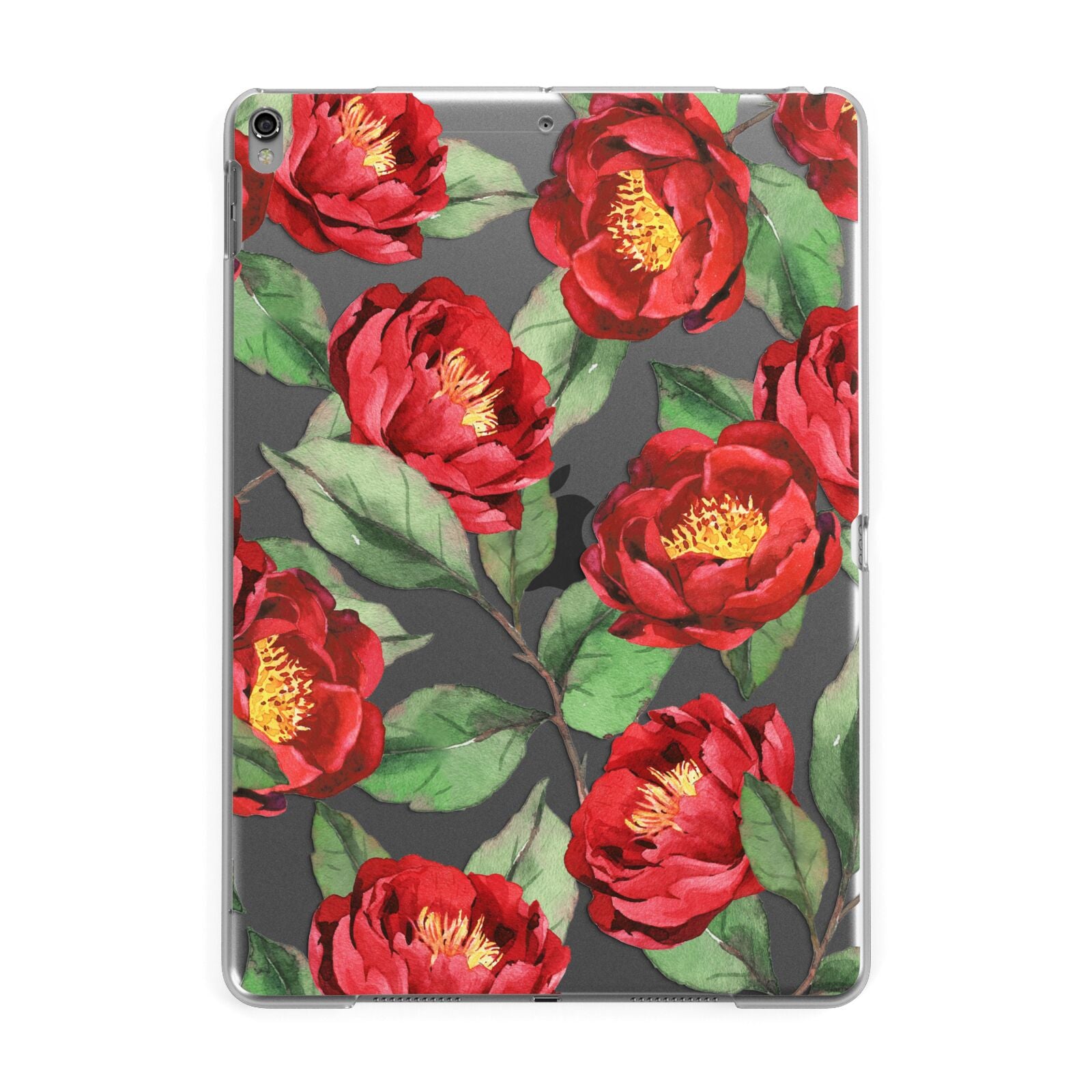 Red Watercolour Flowers Apple iPad Grey Case