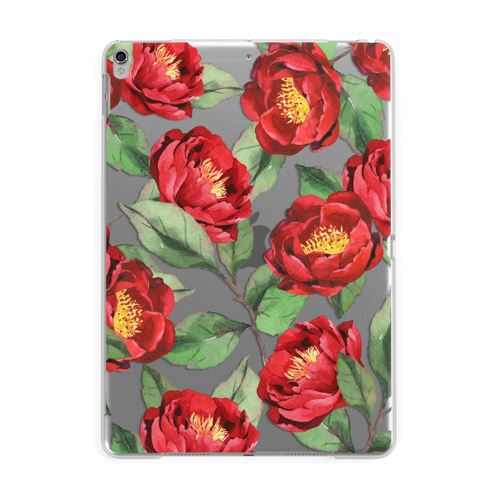 Red Watercolour Flowers Apple iPad Silver Case