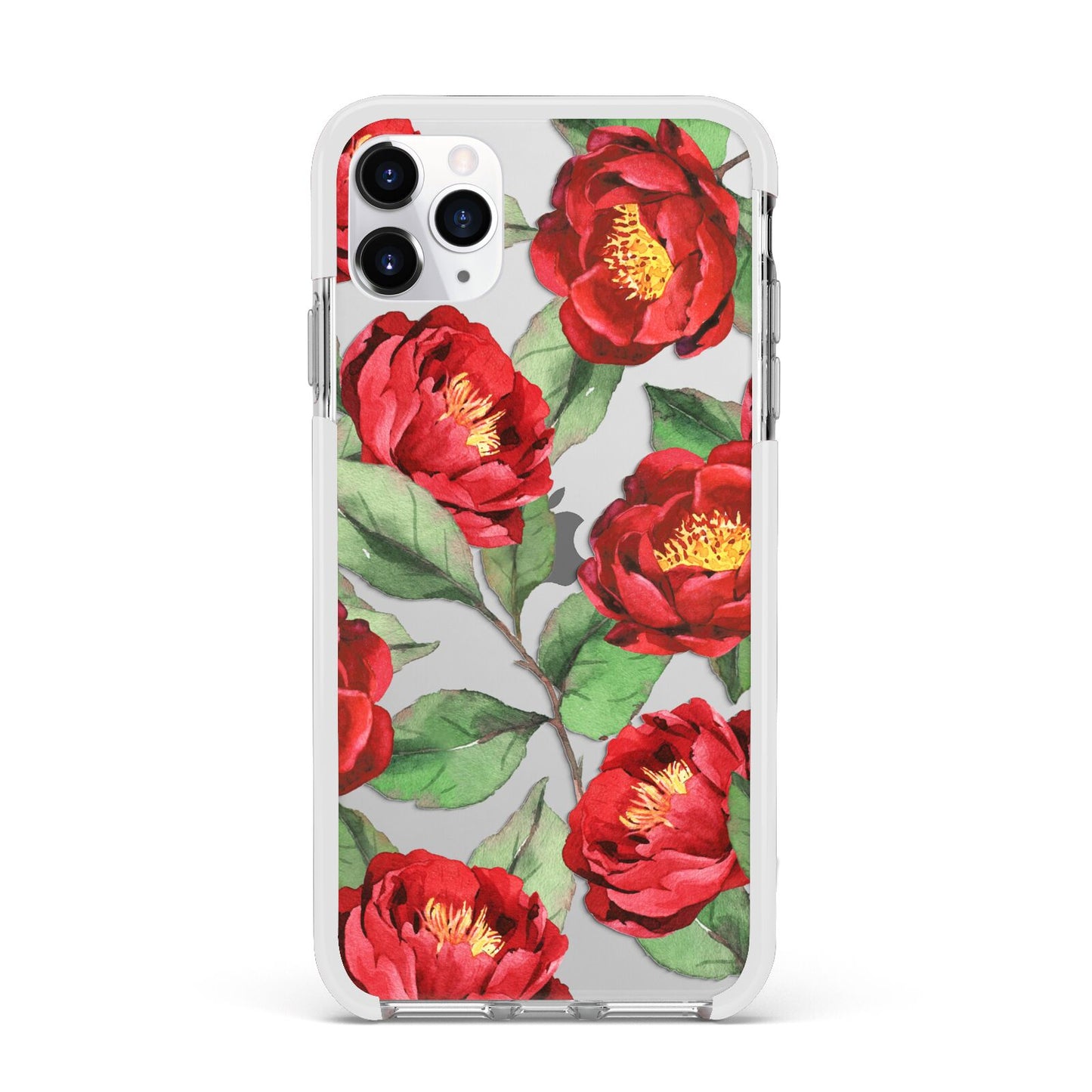 Red Watercolour Flowers Apple iPhone 11 Pro Max in Silver with White Impact Case